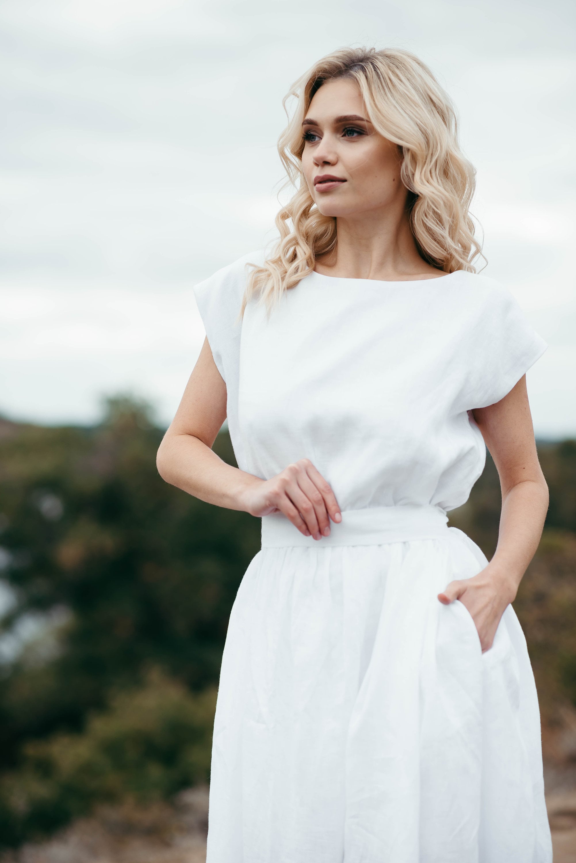 Simple Linen Wedding Dress | Open Back