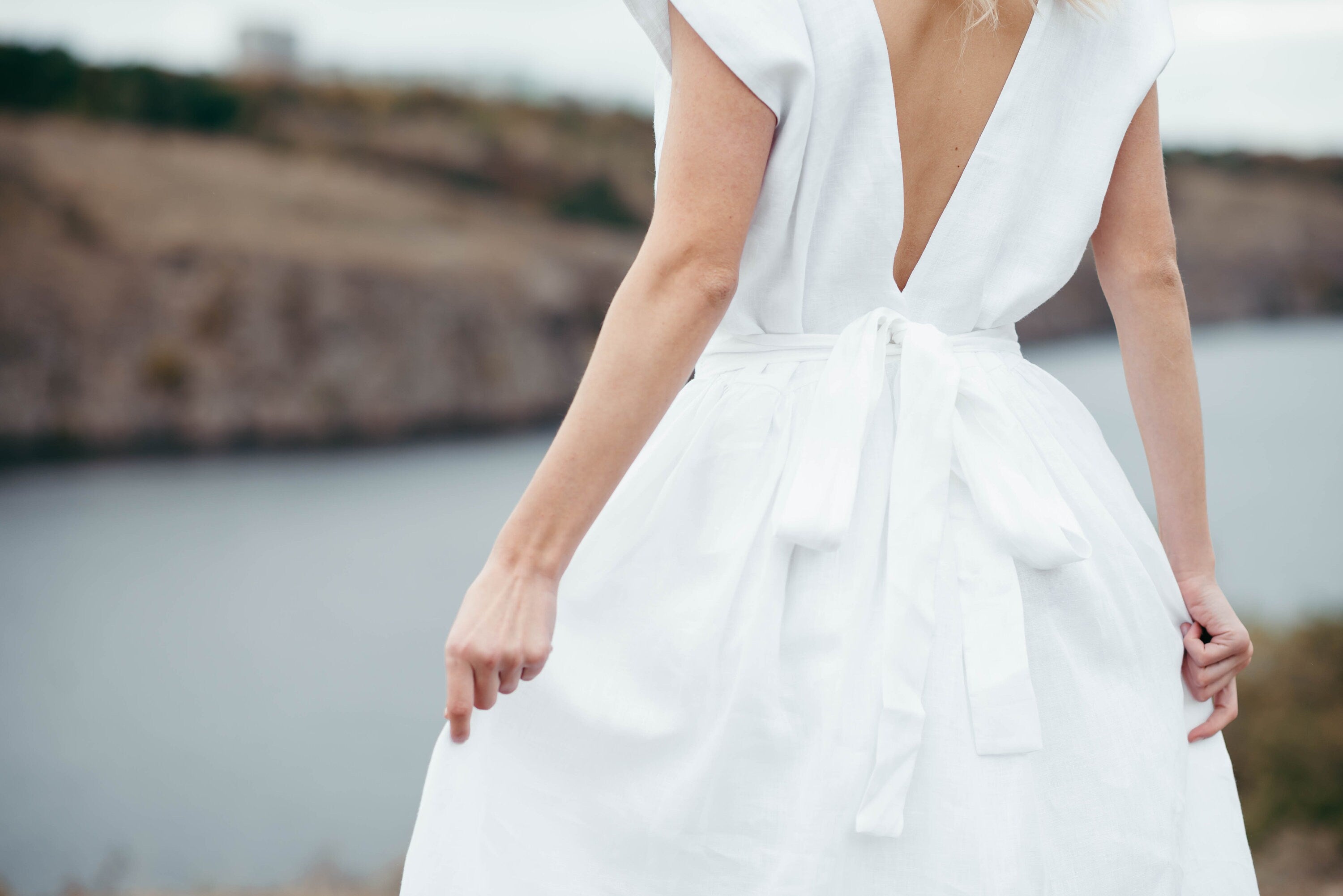 Simple Linen Wedding Dress | Open Back