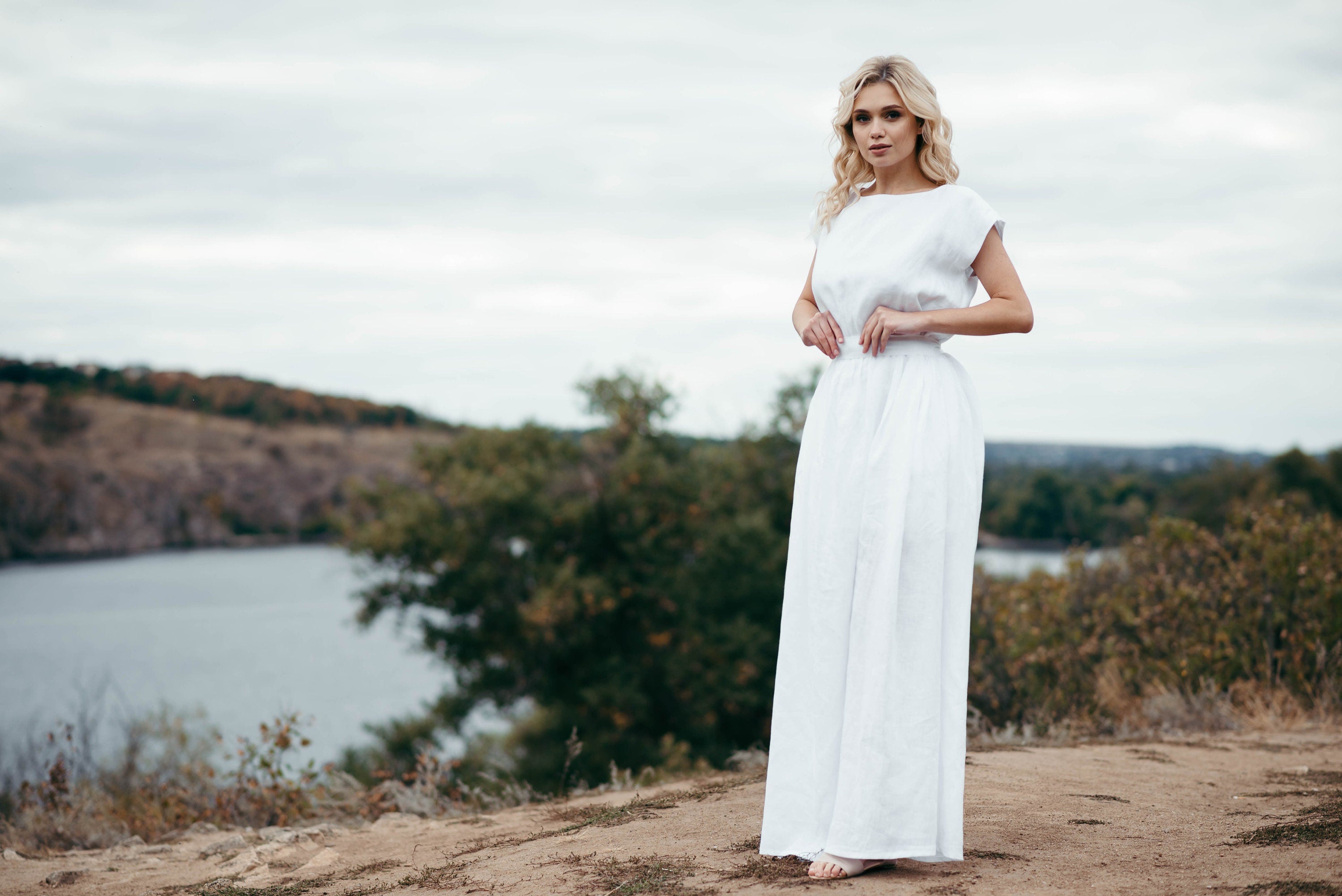 Simple Linen Wedding Dress | Open Back