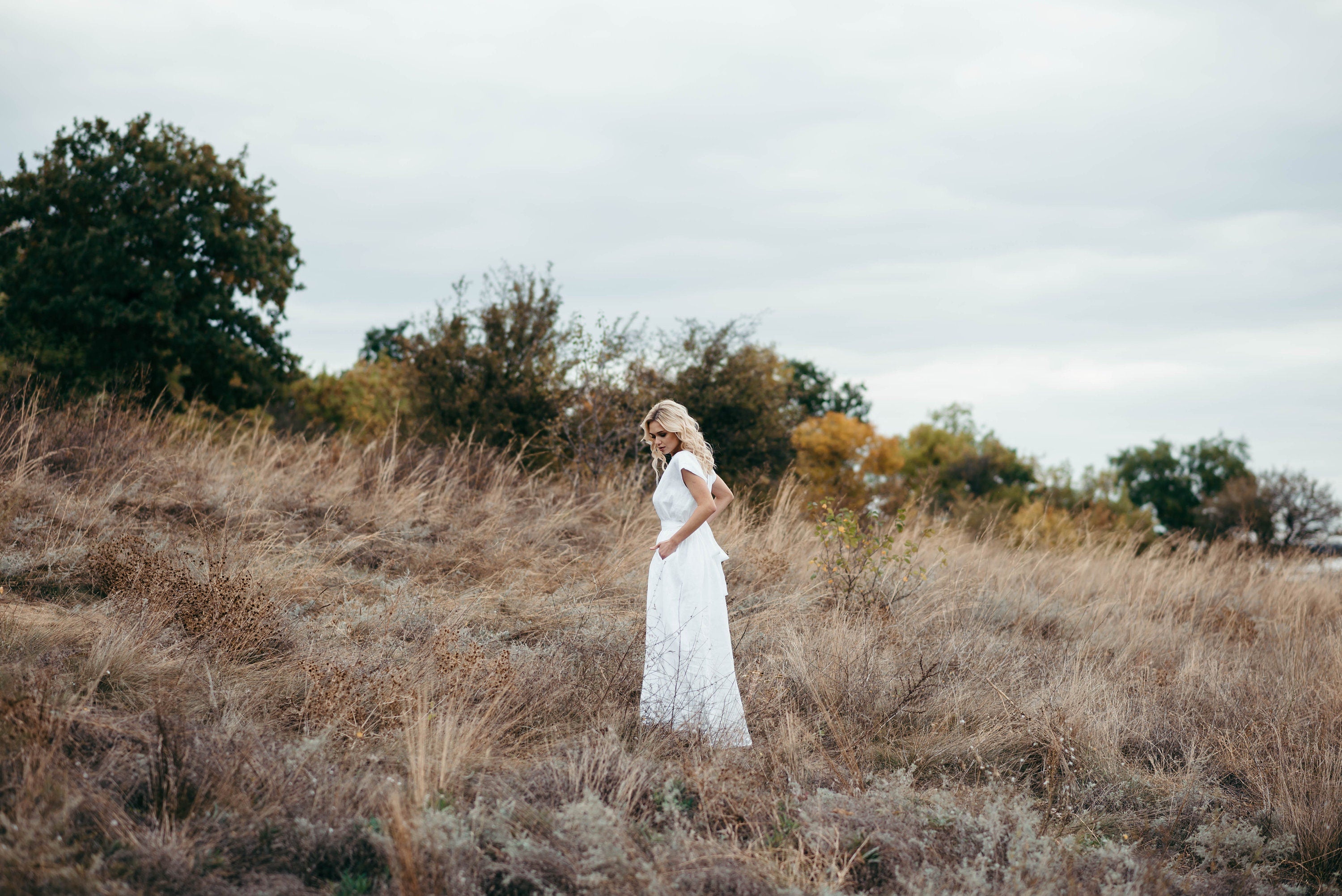 Simple Linen Wedding Dress | Open Back