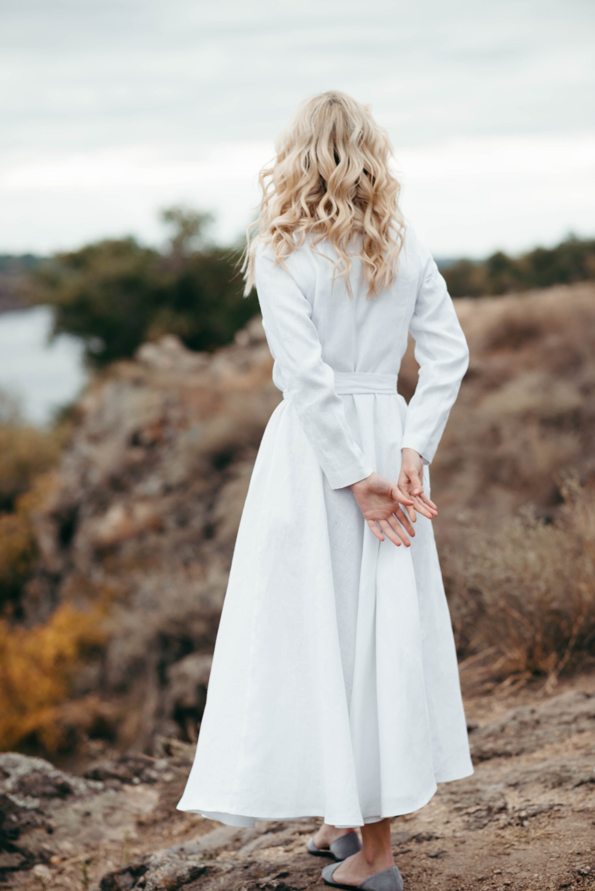 Simple Linen Wedding Dress | Short Sleeve