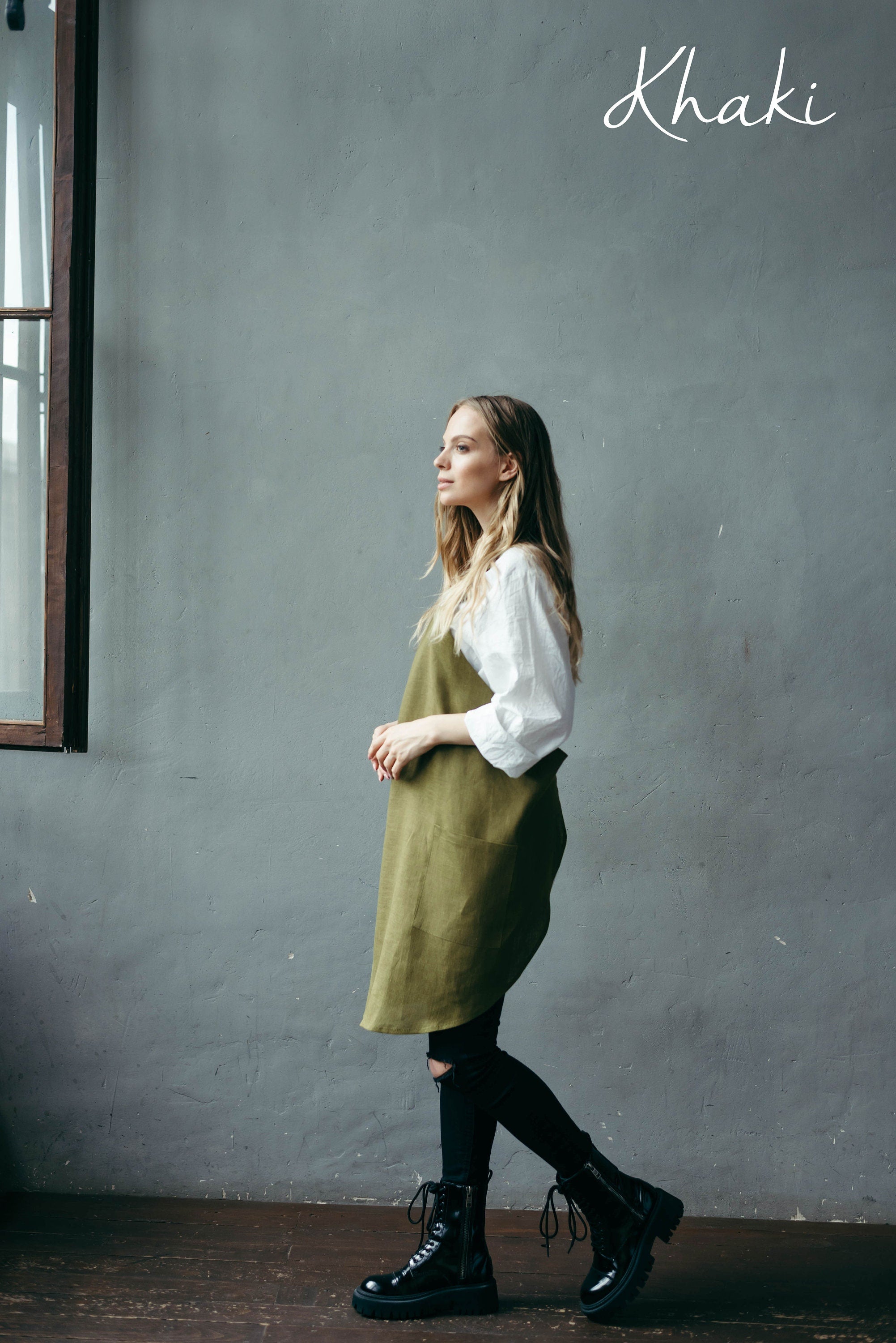 Short Linen Crossover Pinafore Apron