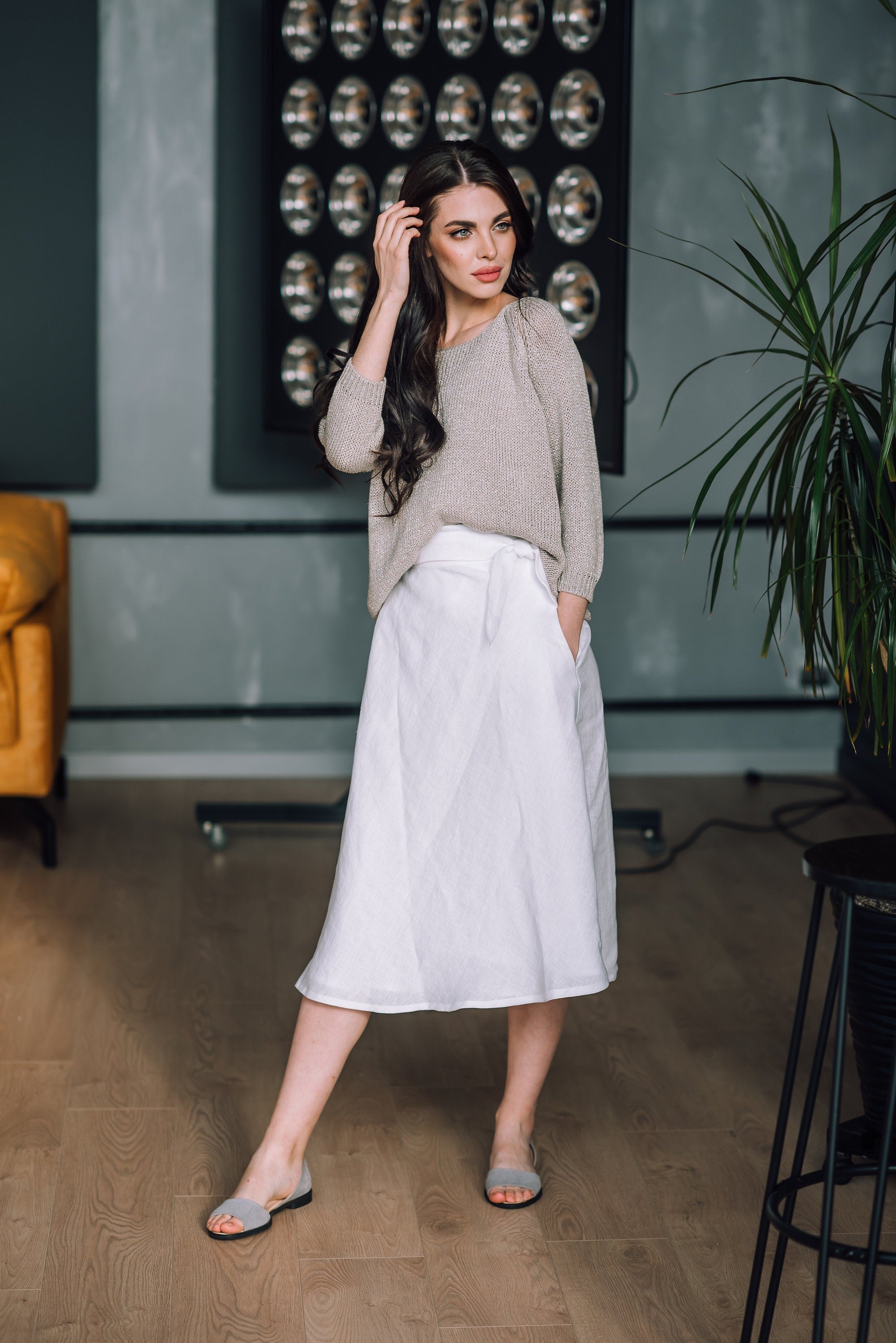 Pure Linen Wrap Skirt - A Line Midi Summer Linen Skirt