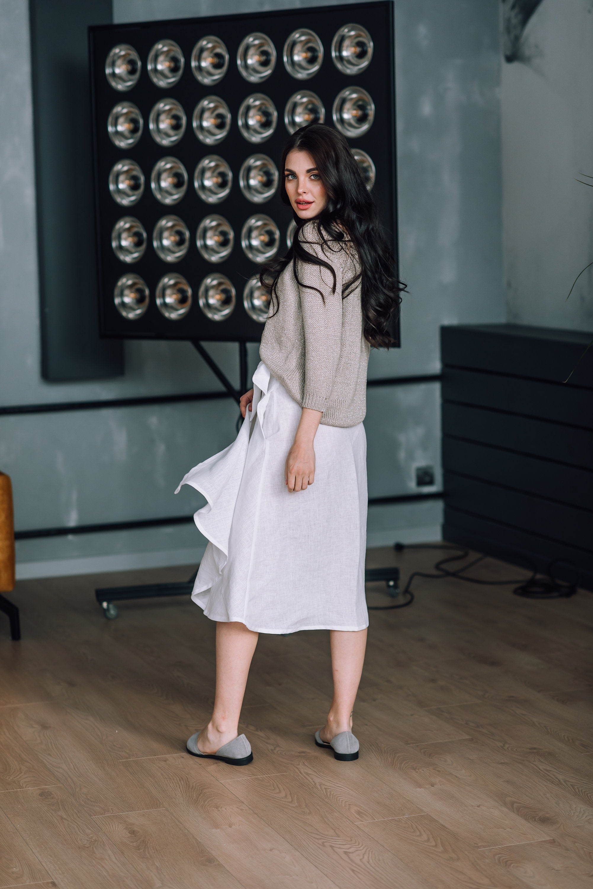 Midi Linen Wrap Skirt | Green