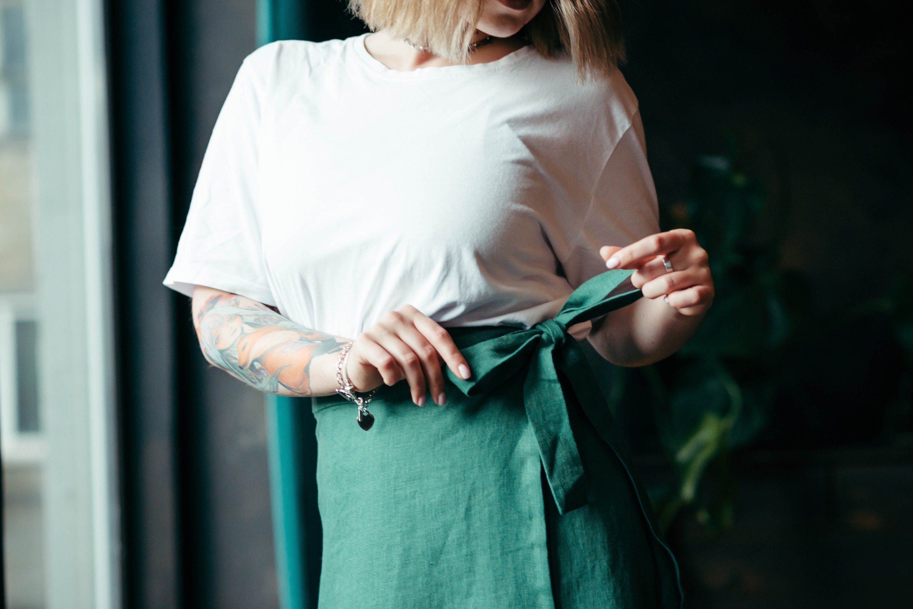 Pure Linen Wrap Skirt - A Line Midi Summer Linen Skirt