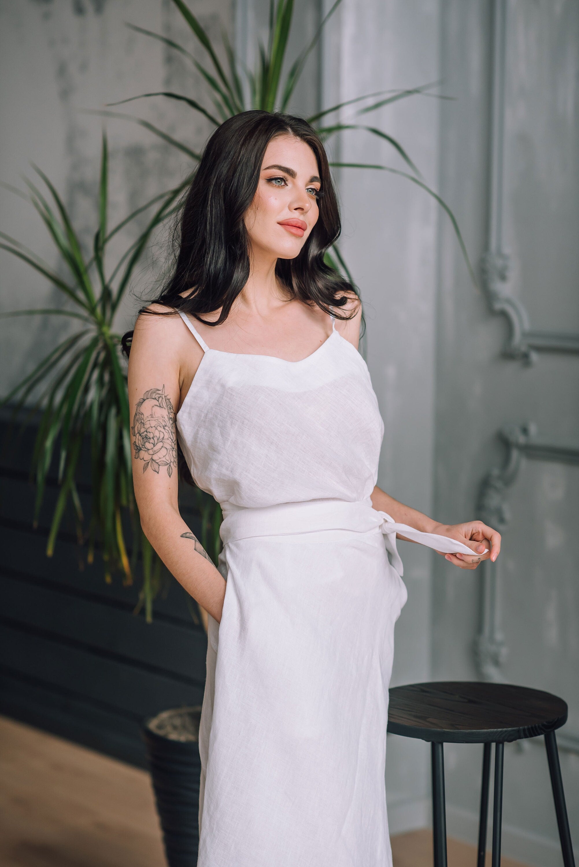 Pure Linen Wrap Skirt - A Line Midi Summer Linen Skirt