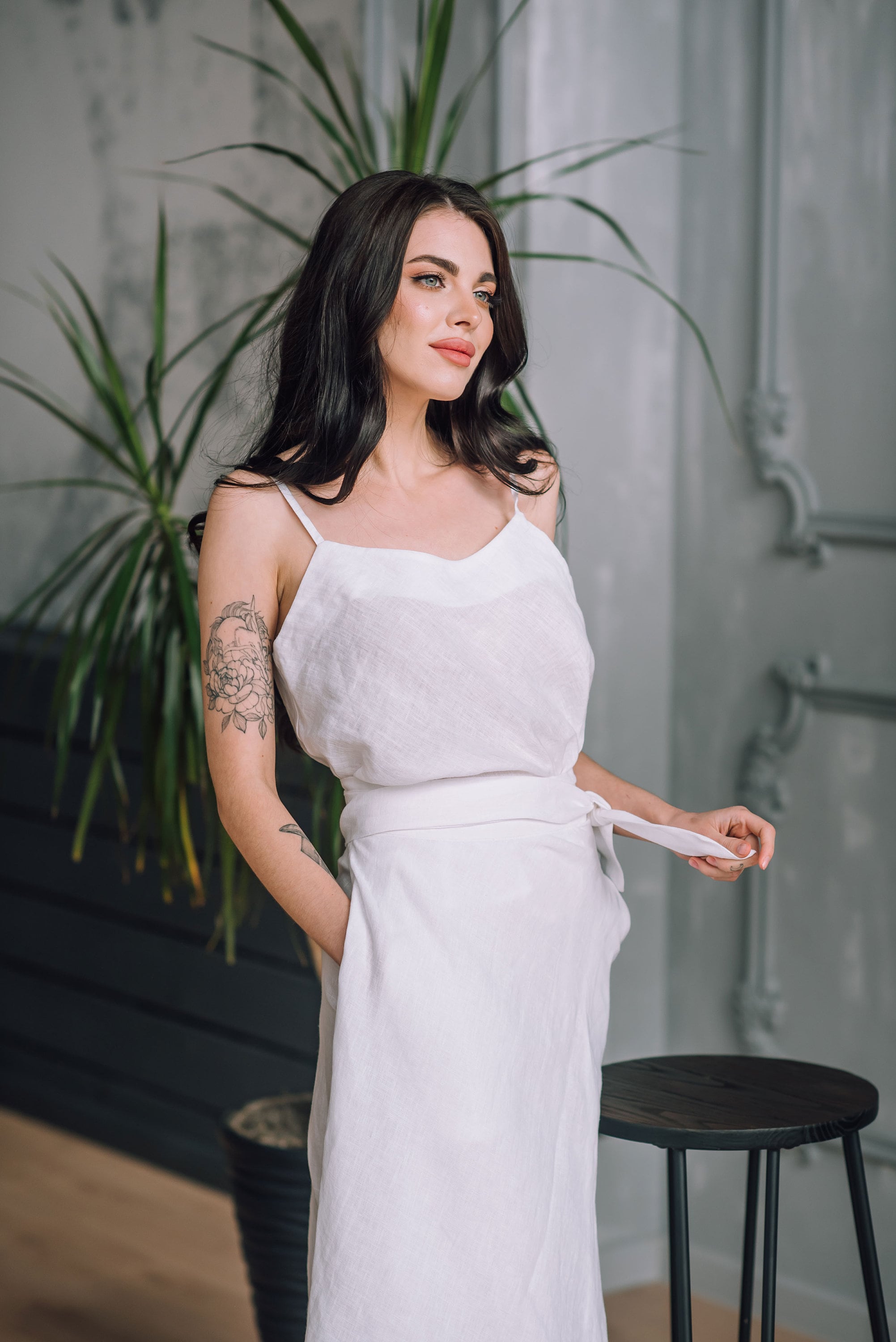 Midi Linen Wrap Skirt | Green