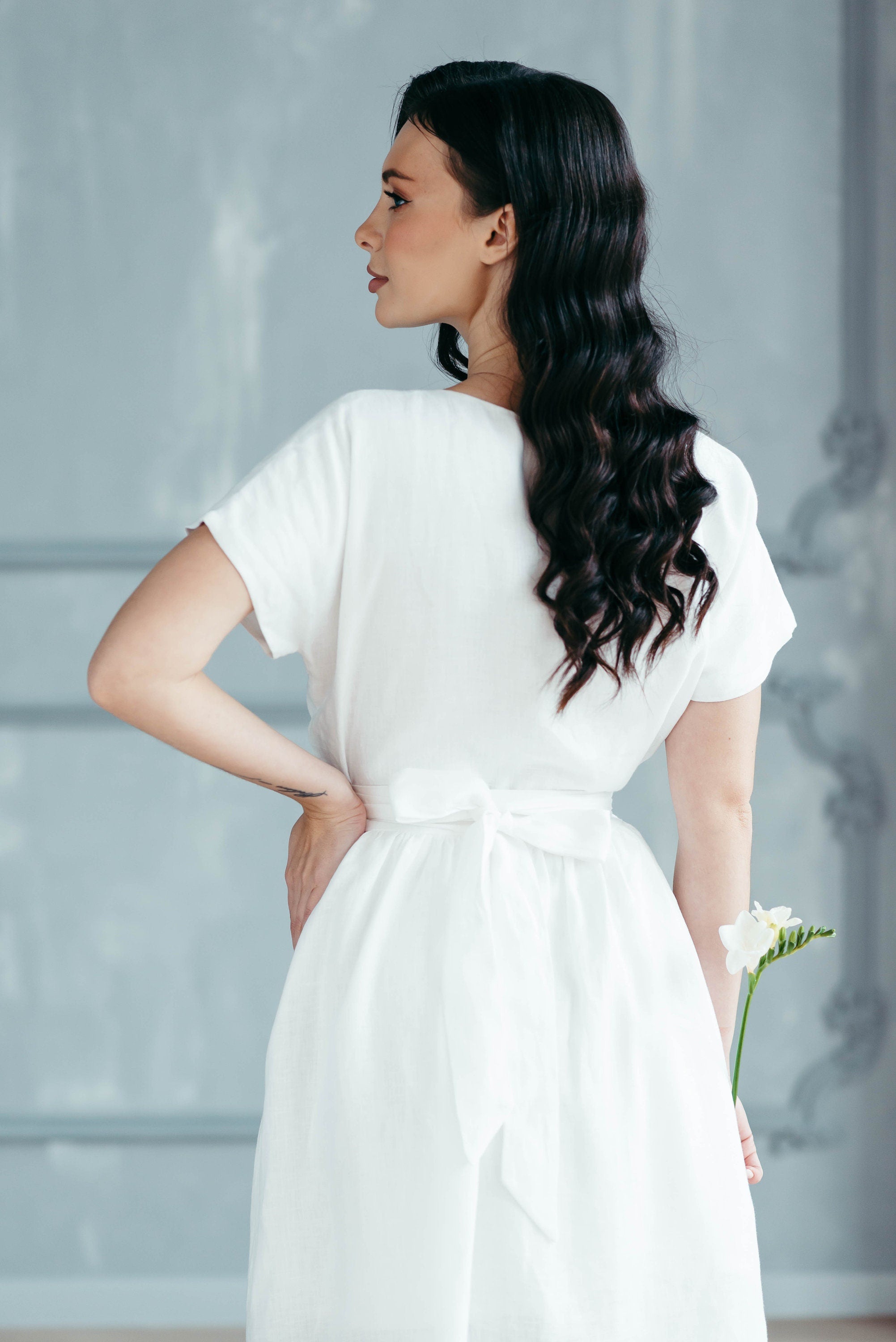 Simple Linen Wedding Dress | Modest Back