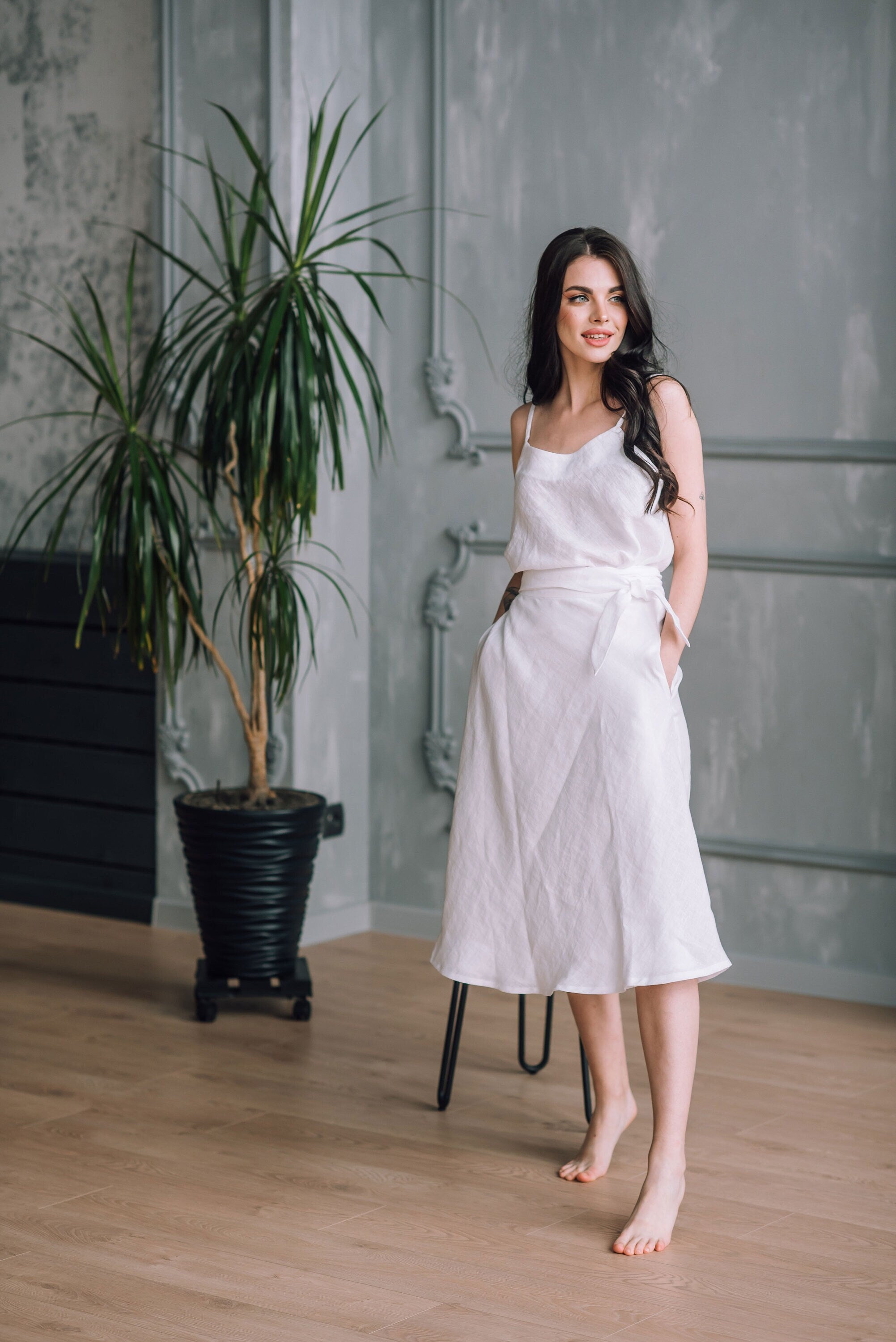Pure Linen Wrap Skirt - A Line Midi Summer Linen Skirt