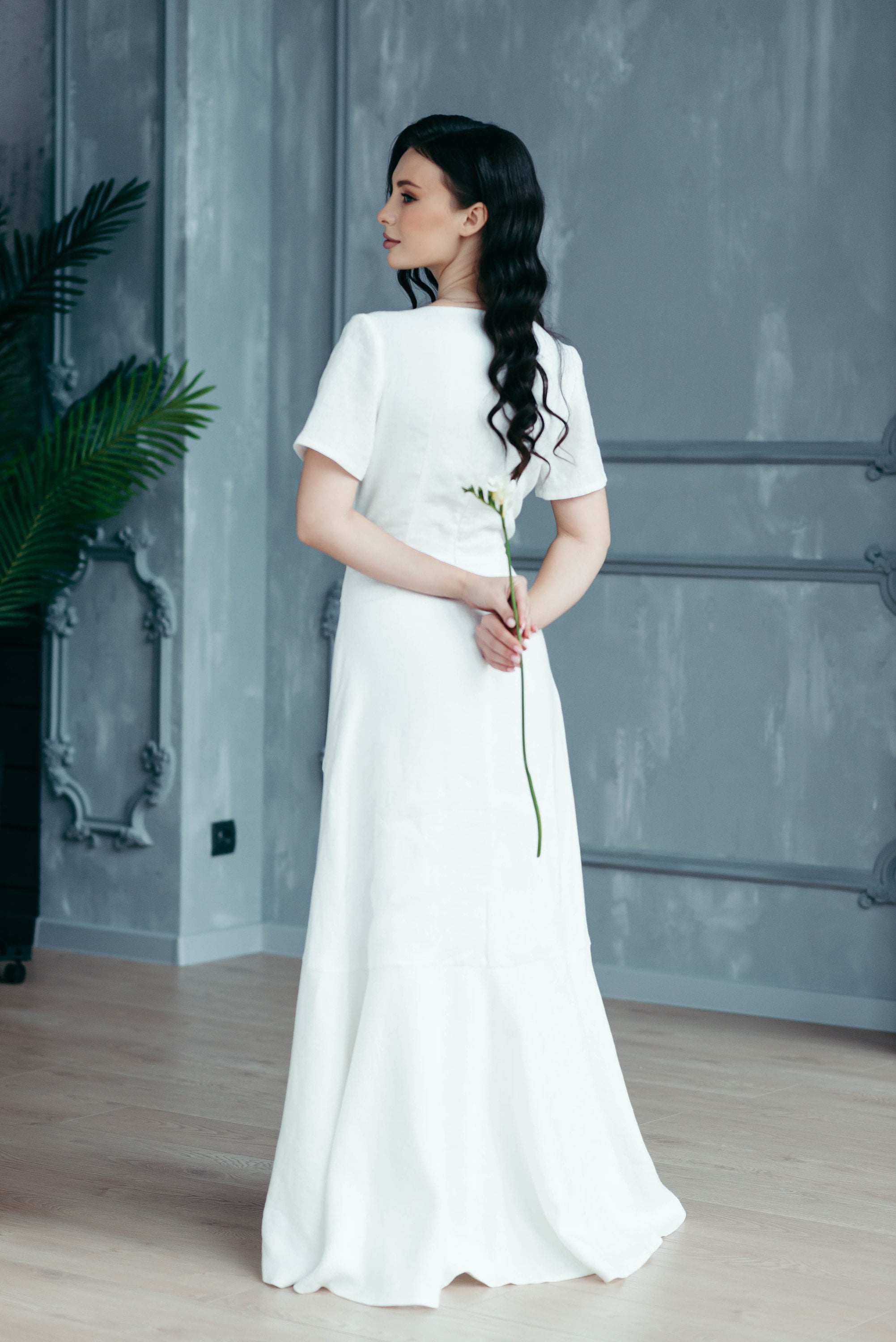 Boho Linen Wrap Wedding Dress | High-Low Skirt