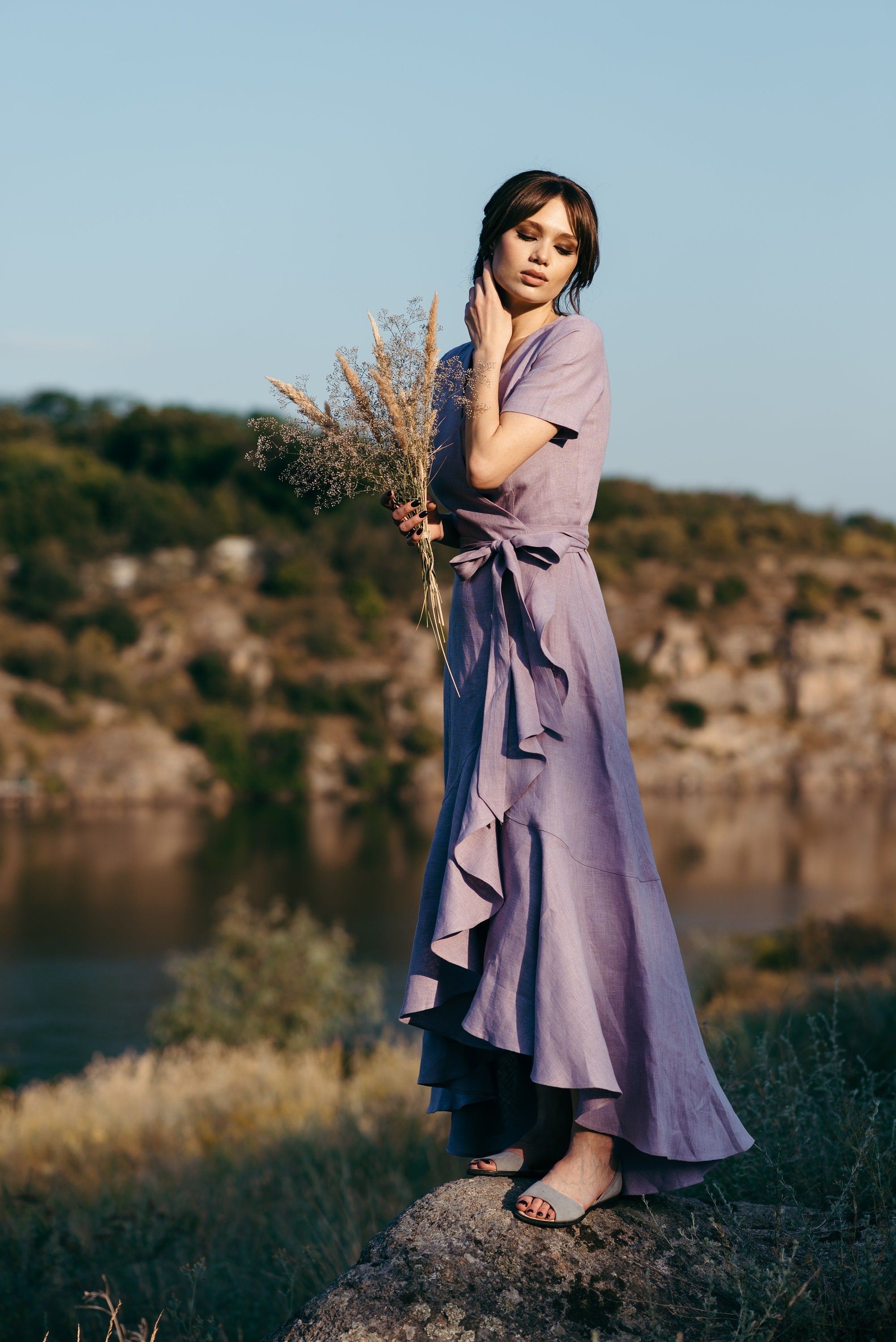 Linen Wrap Dress | Violet | Occasion Wear