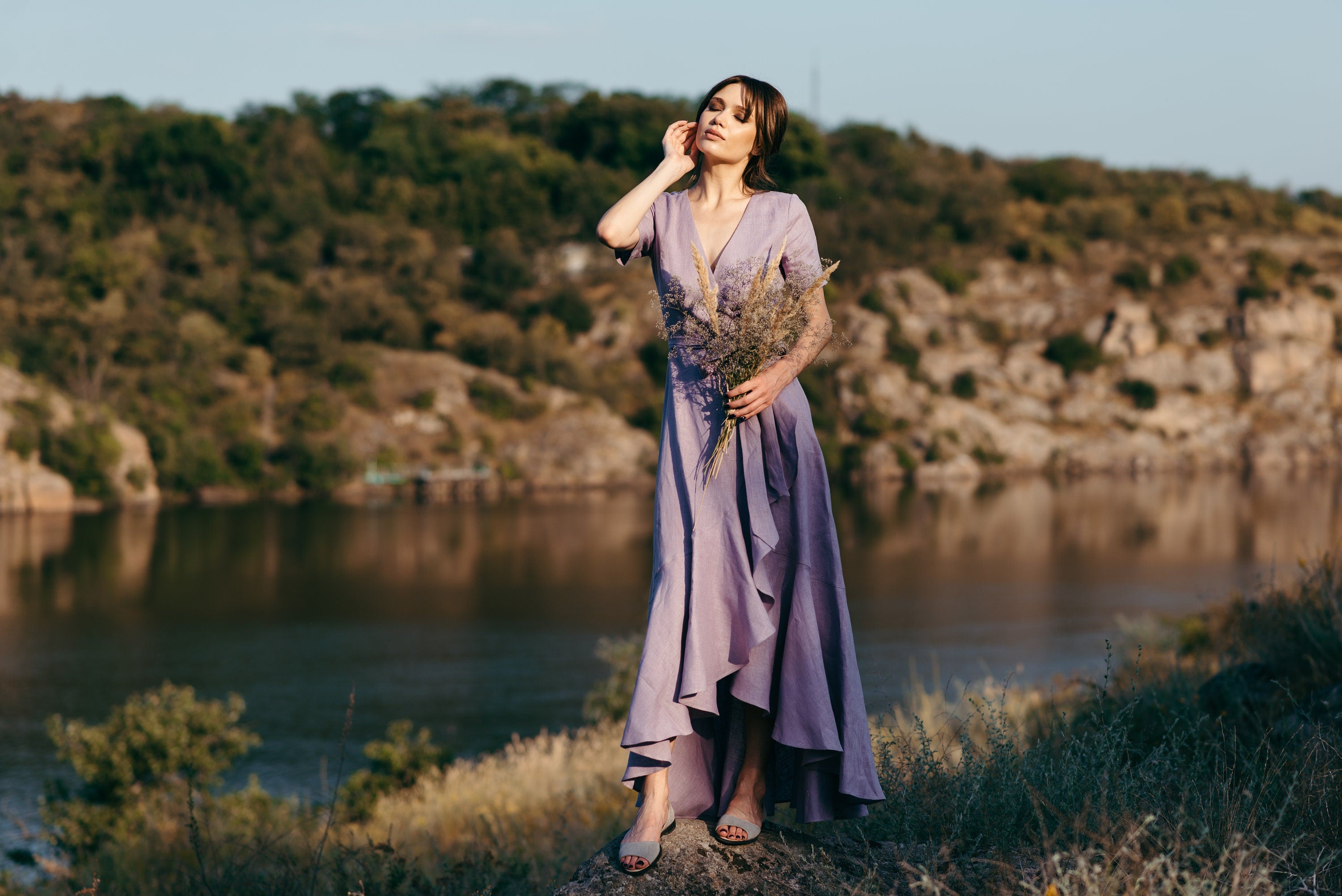 Linen Wrap Dress | Violet | Occasion Wear