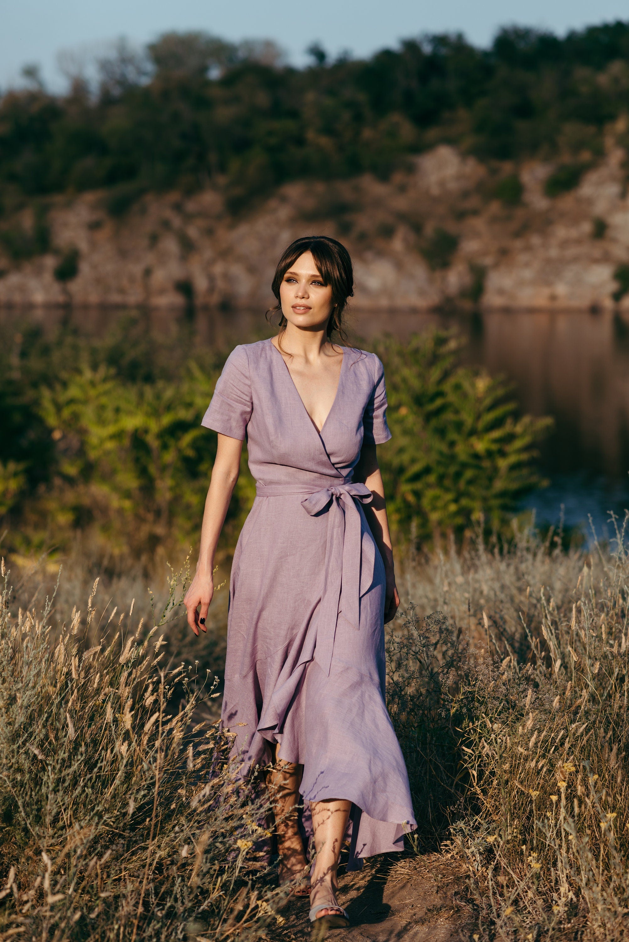 Linen Wrap Dress | Violet | Occasion Wear
