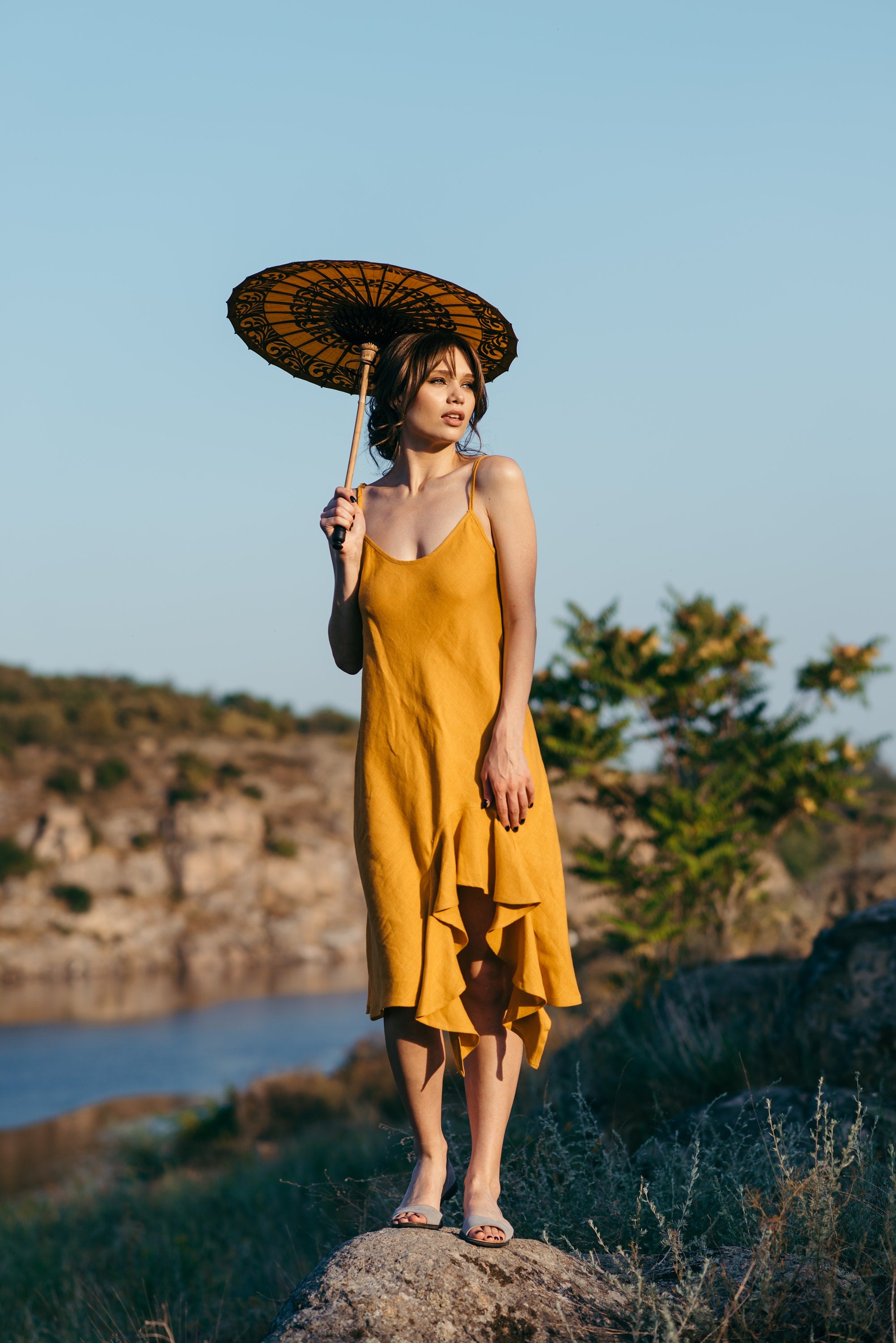 Asymmetric Linen Slip Dress