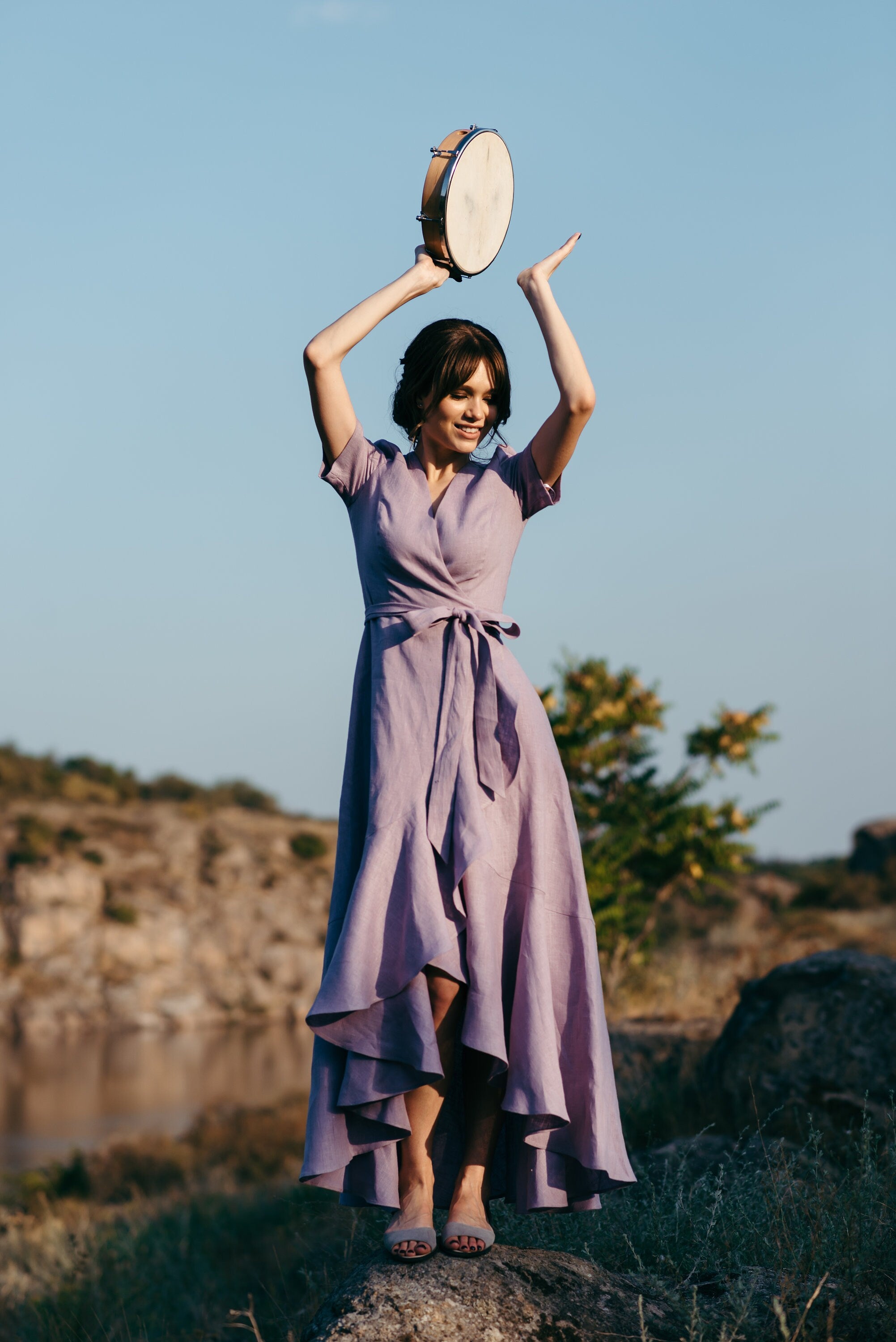 Linen Wrap Dress | Violet | Occasion Wear