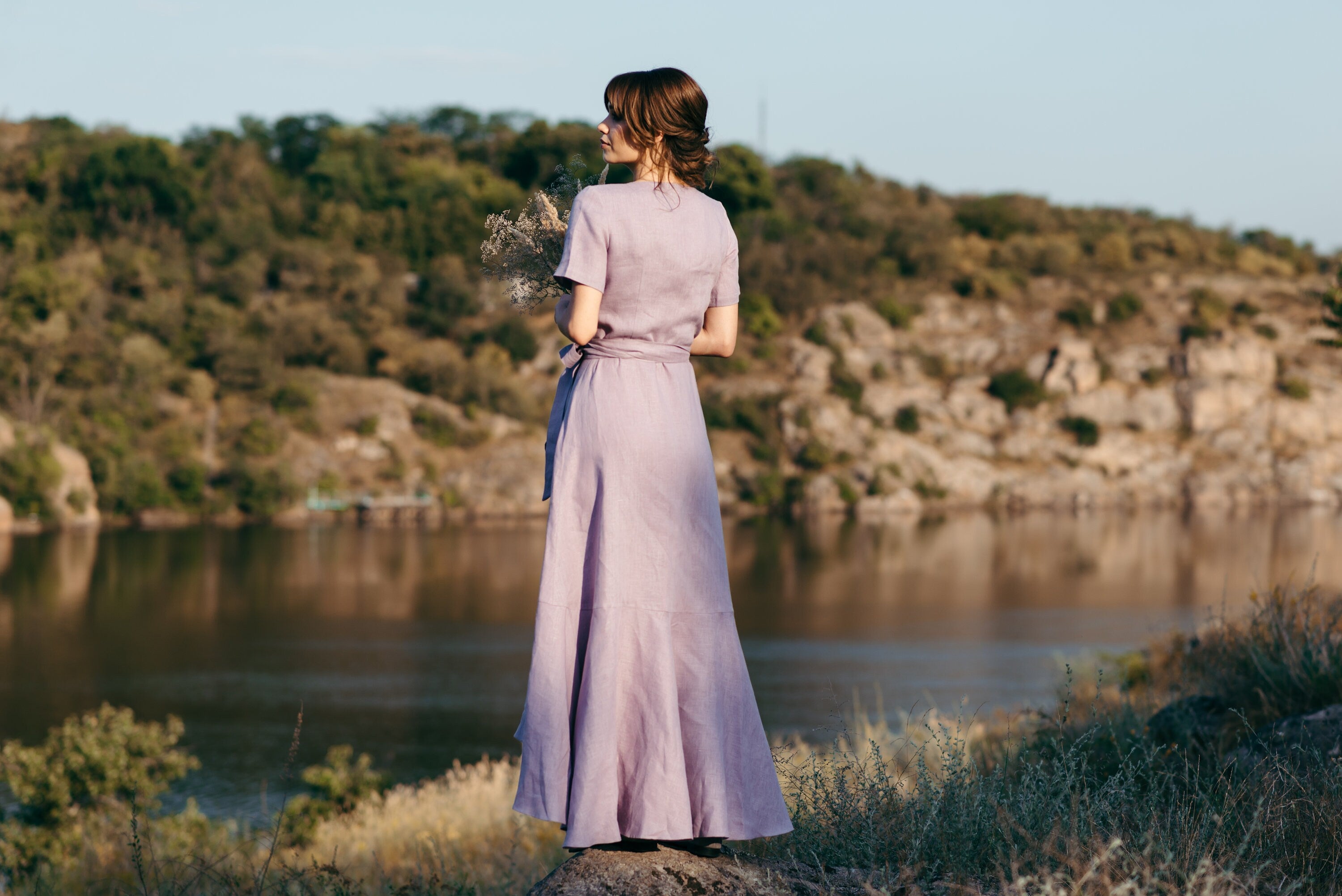 Linen Wrap Dress | Violet | Occasion Wear