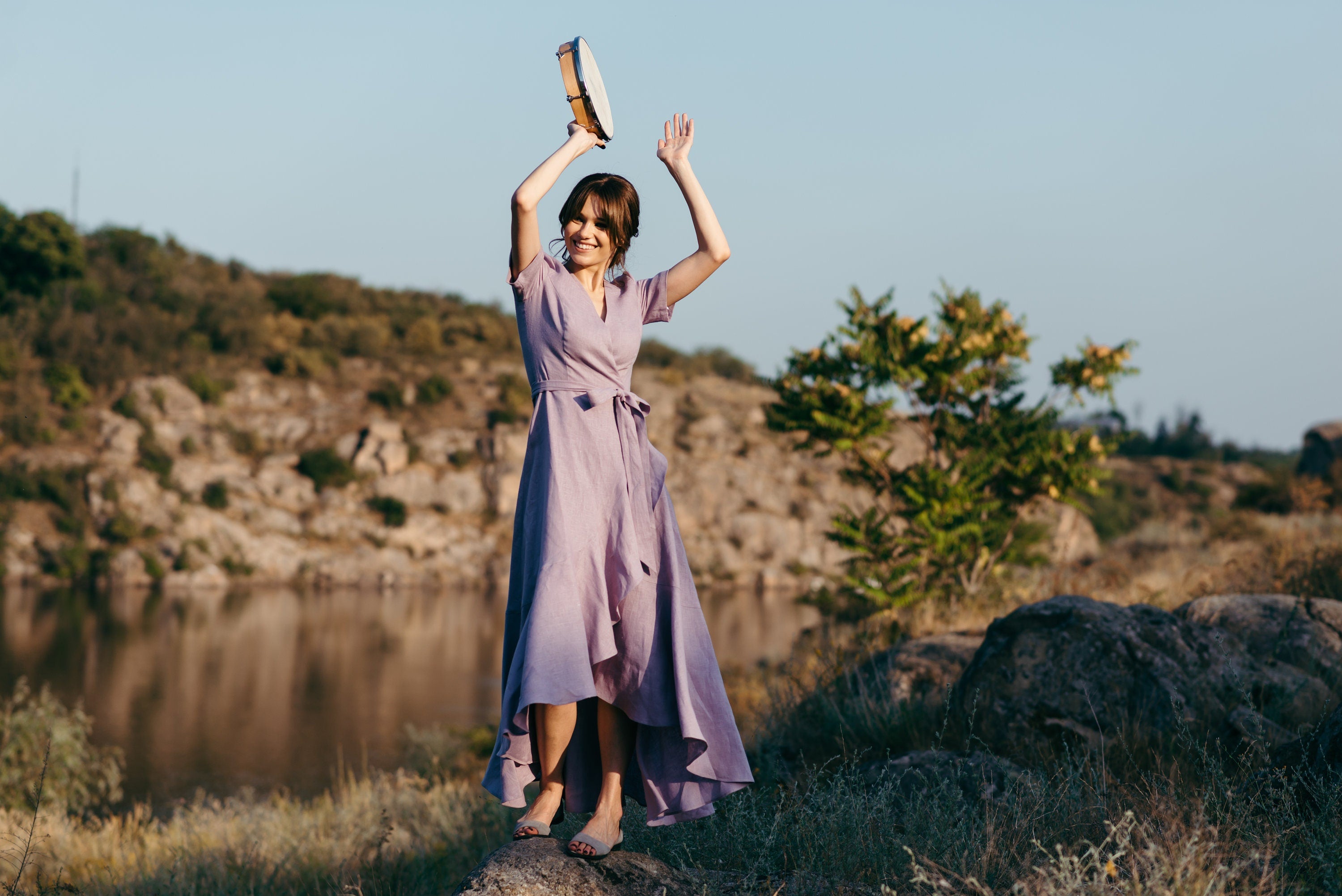 Linen Wrap Dress | Violet | Occasion Wear