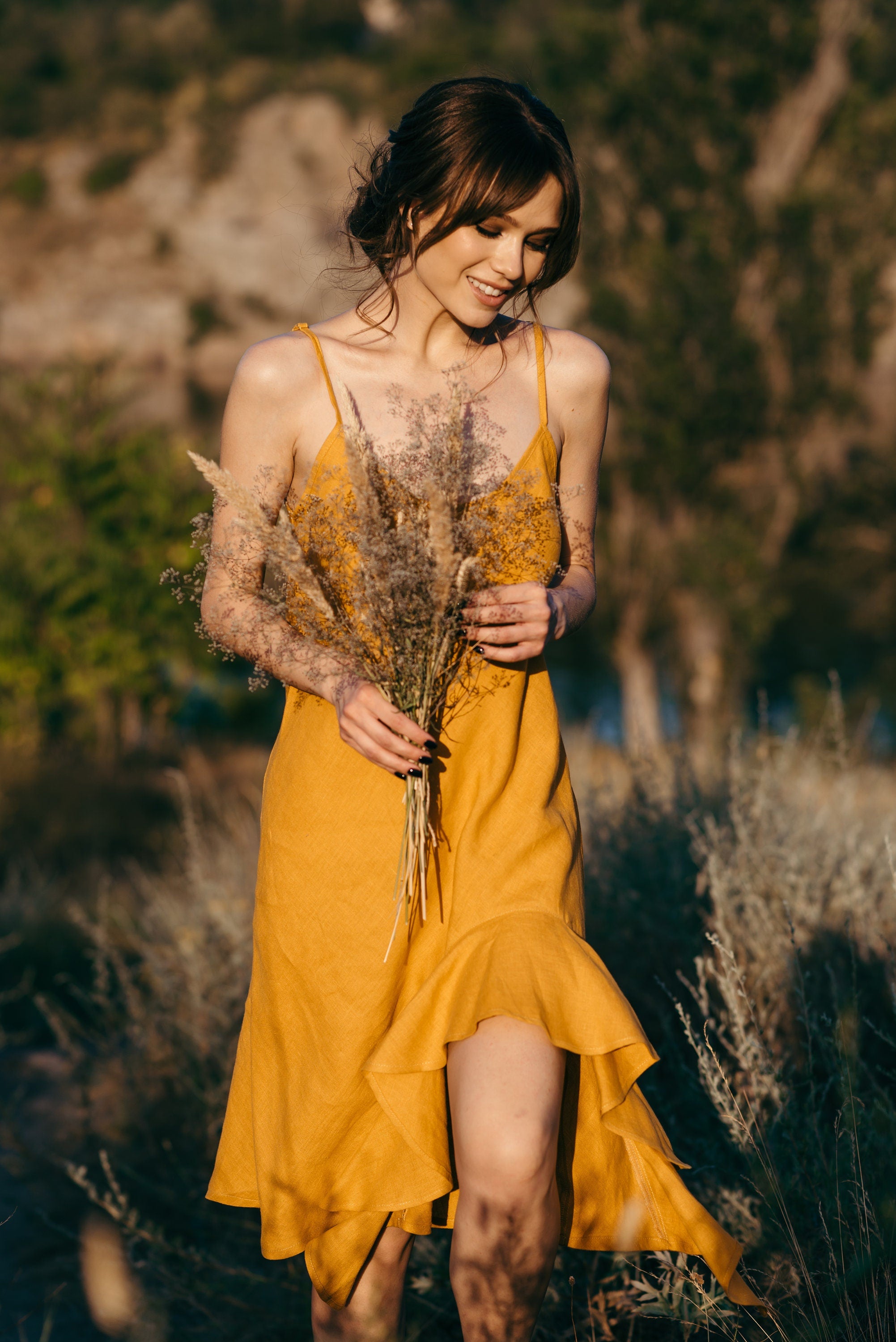 Asymmetric Linen Slip Dress