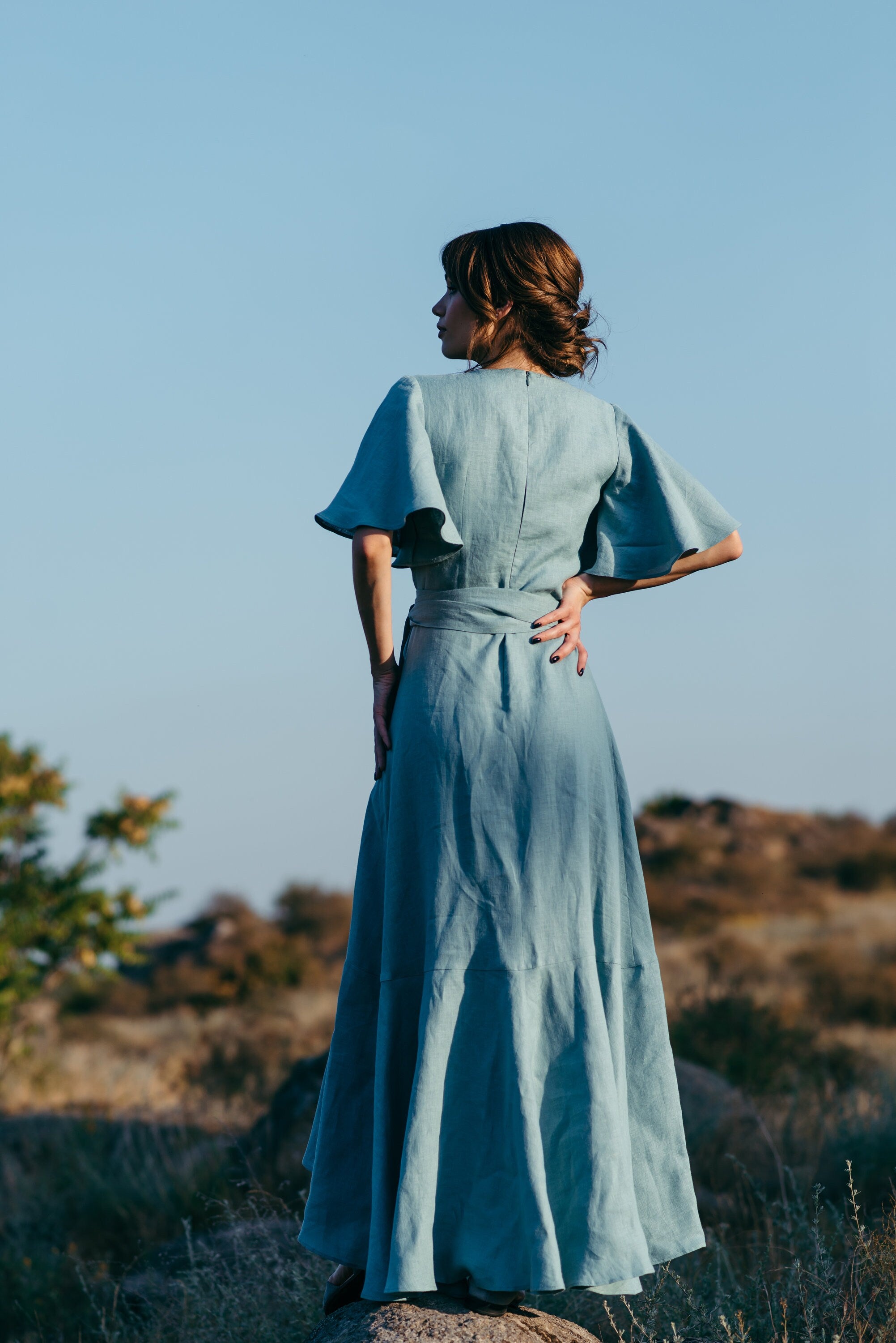 Linen Wrap Dress | Nordic Sky | Bridesmaid & Guest