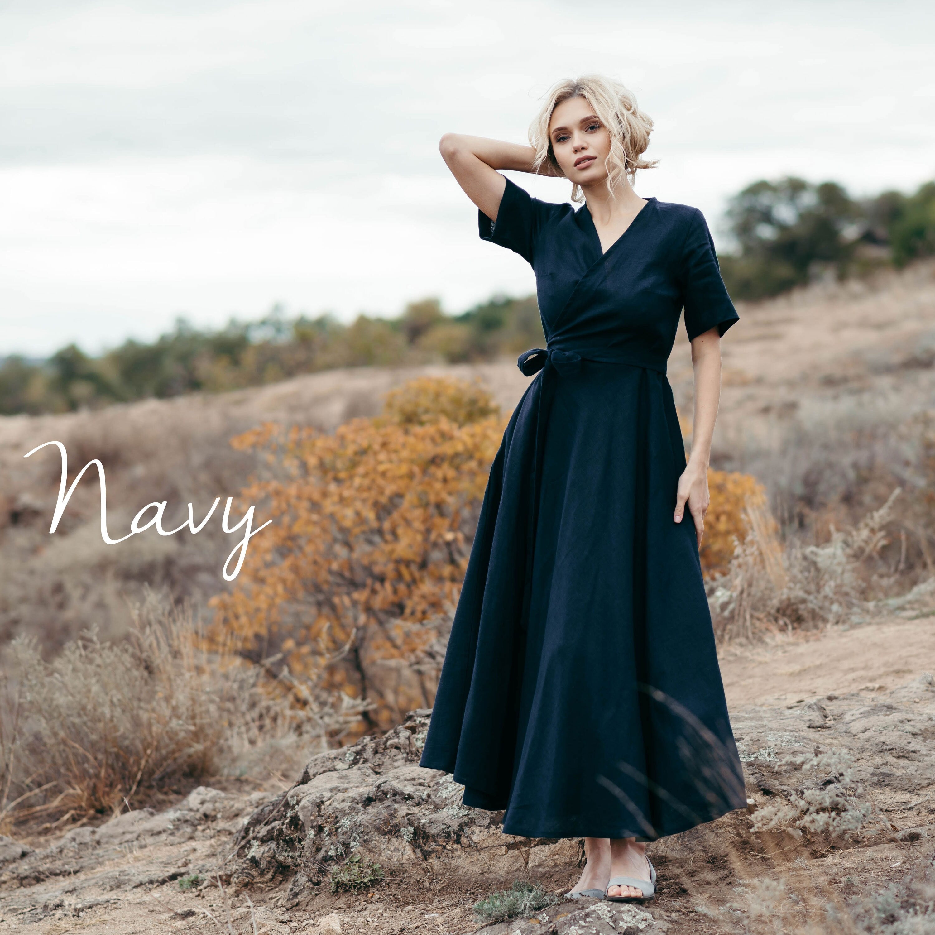 Midi Linen Wrap Dress | Cinnamon