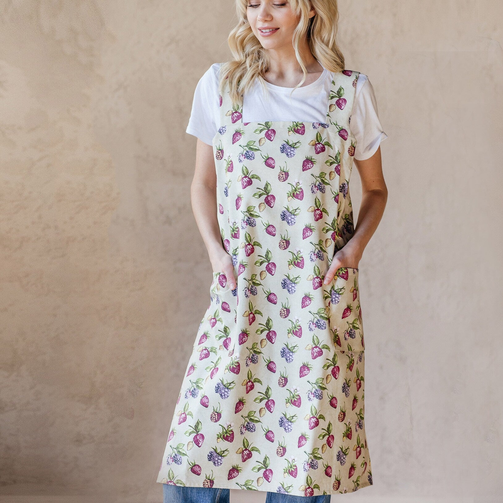Printed Cotton Pinafore Apron | Herb Pots