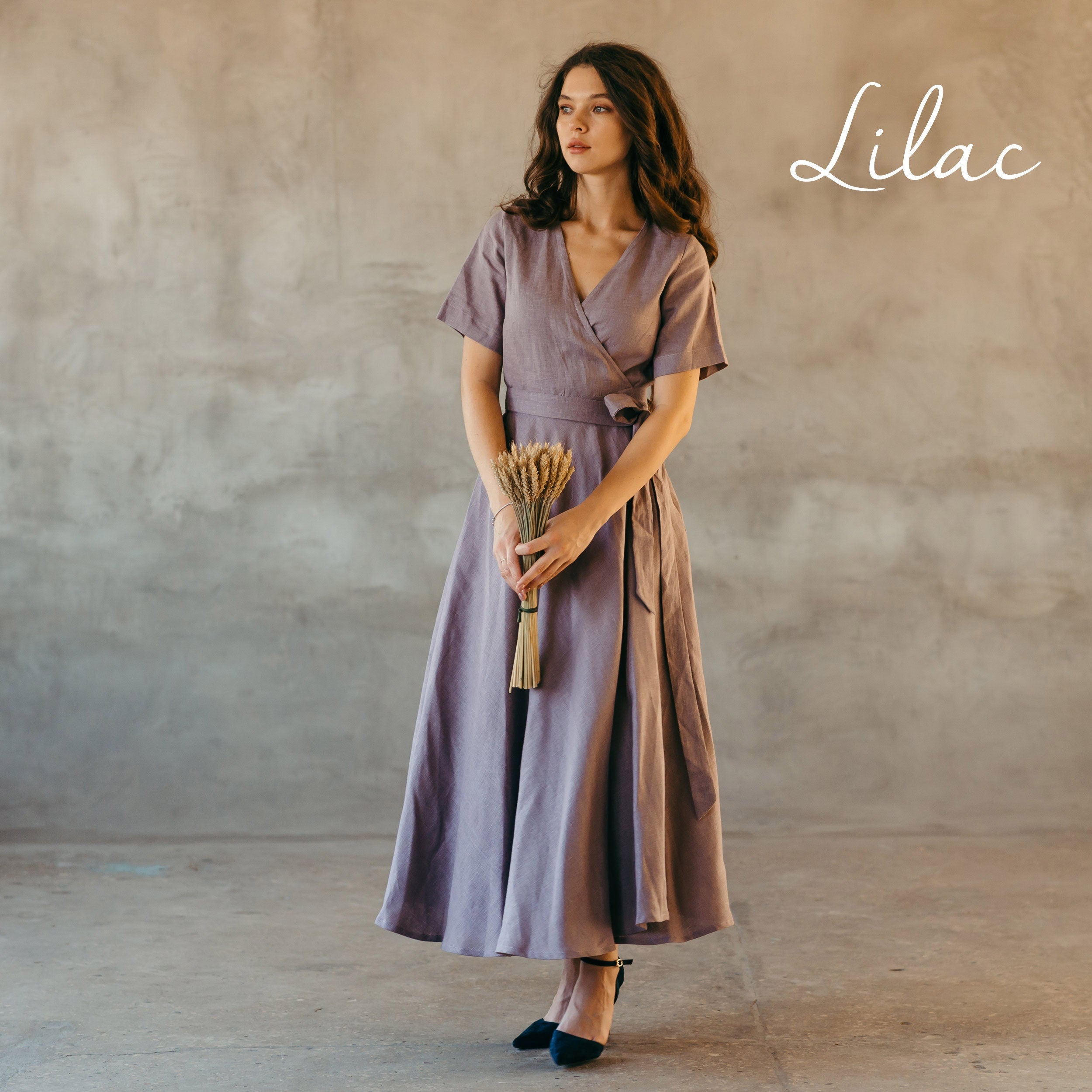 Midi Linen Wrap Dress | Plum