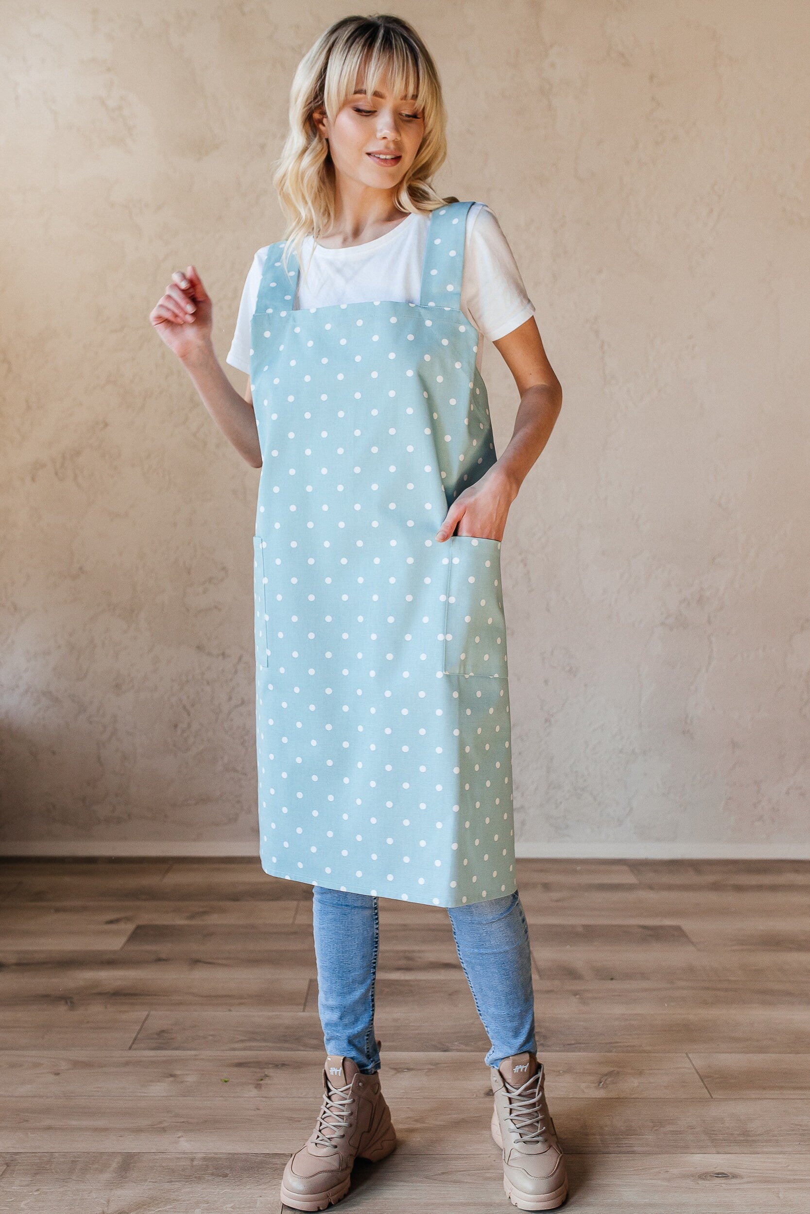 Printed Cotton Pinafore Apron | Herb Pots