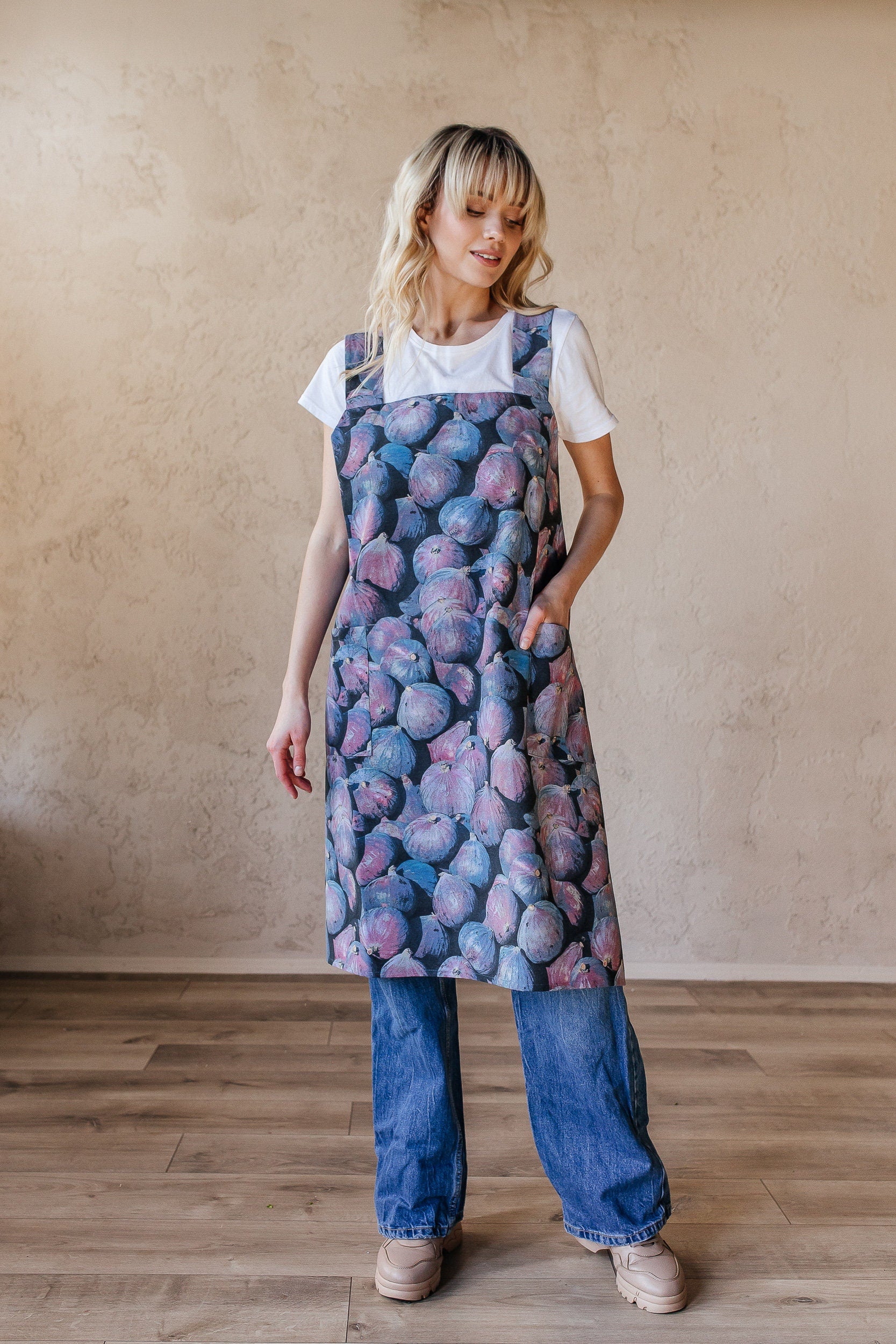 Printed Cotton Pinafore Apron | Herb Pots