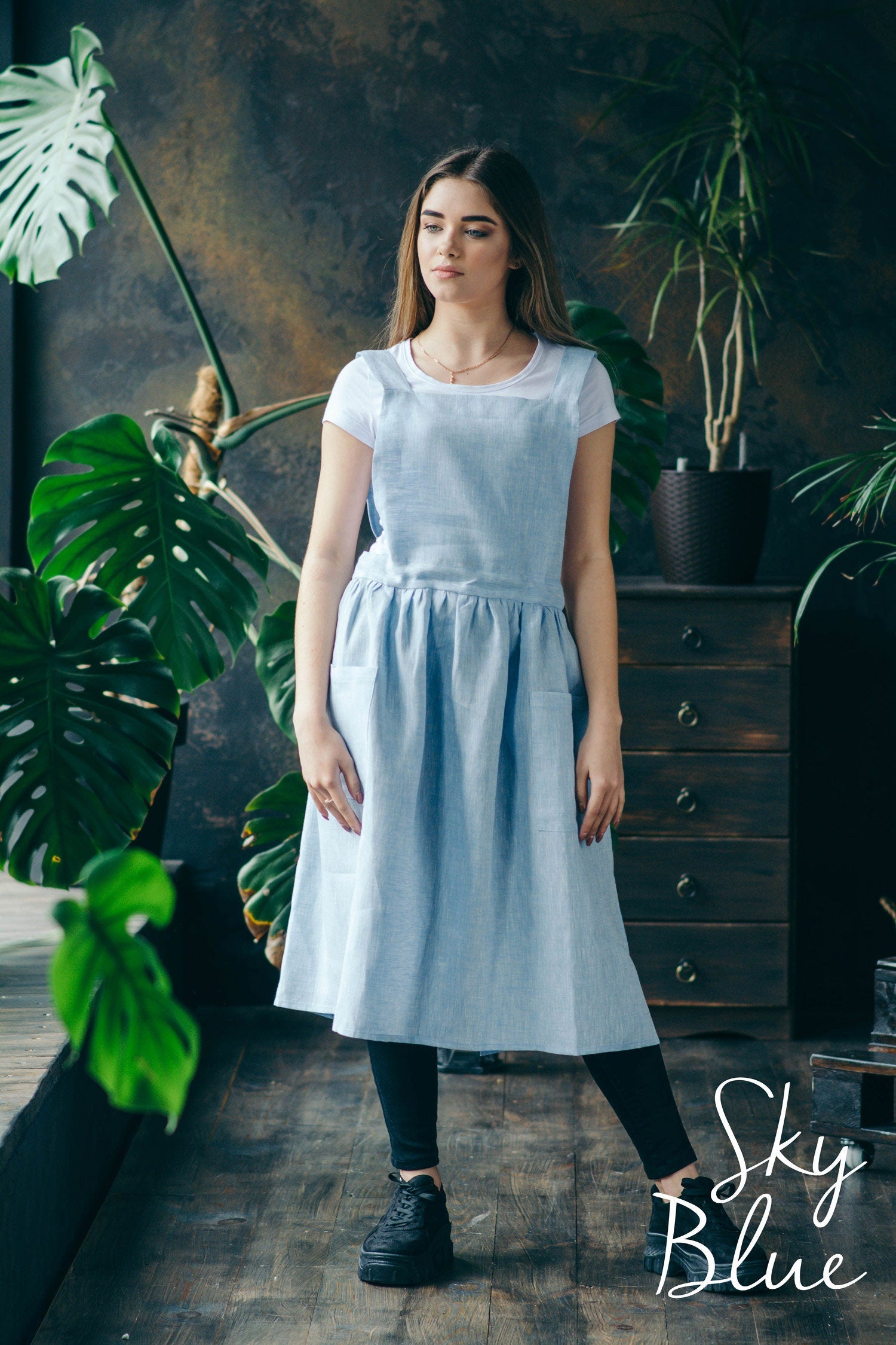 Cross-Back Linen Apron for Women