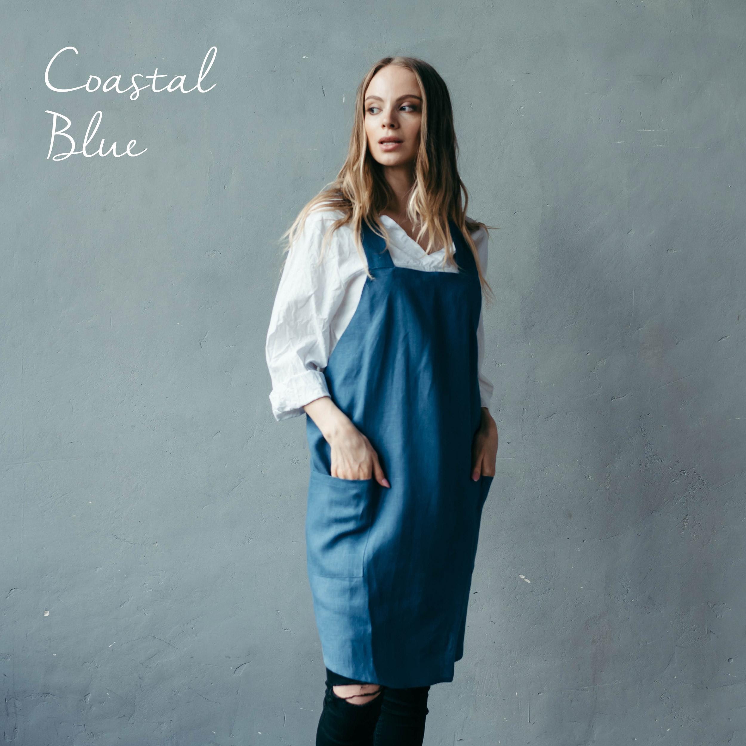 Khaki Short Linen Crossover Pinafore Apron