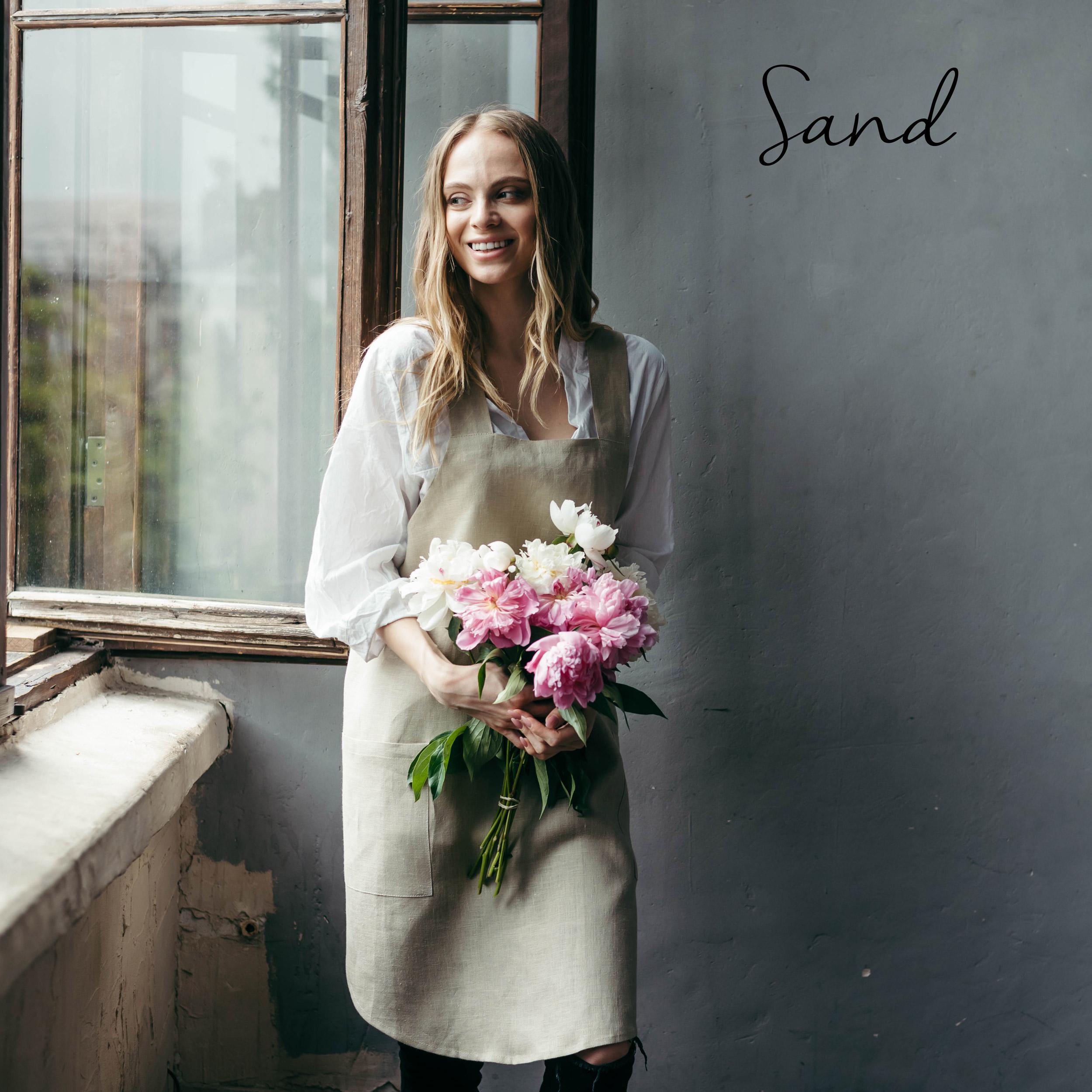 Khaki Short Linen Crossover Pinafore Apron