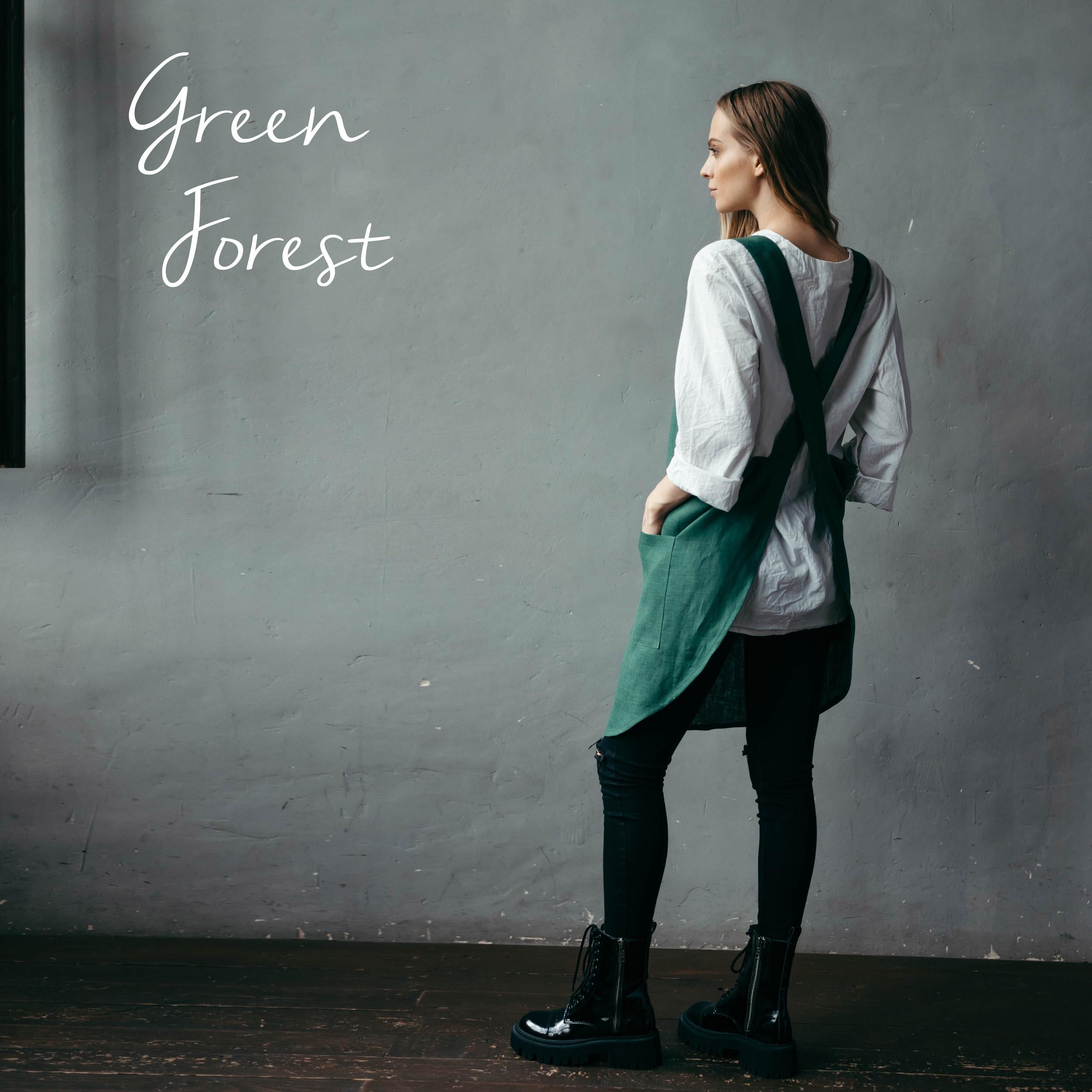 Khaki Short Linen Crossover Pinafore Apron