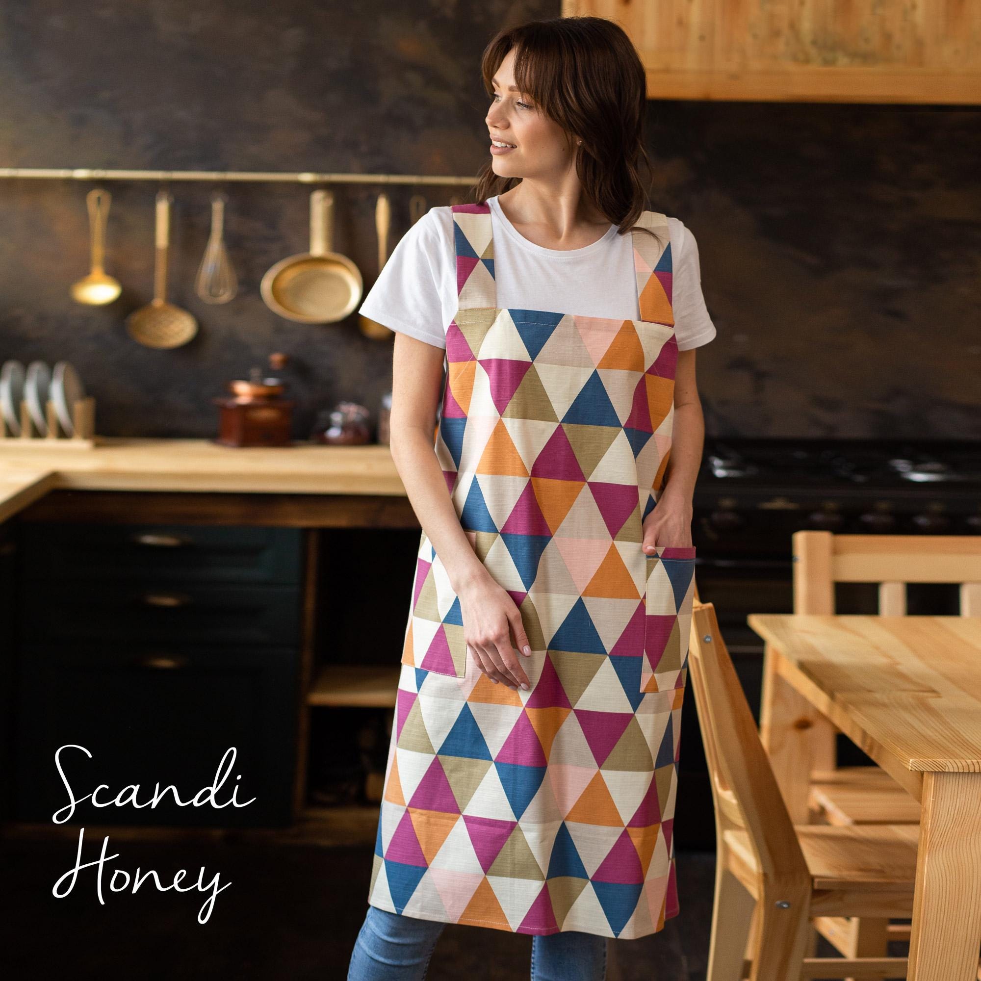 Printed Cotton Pinafore Apron | Duck Egg