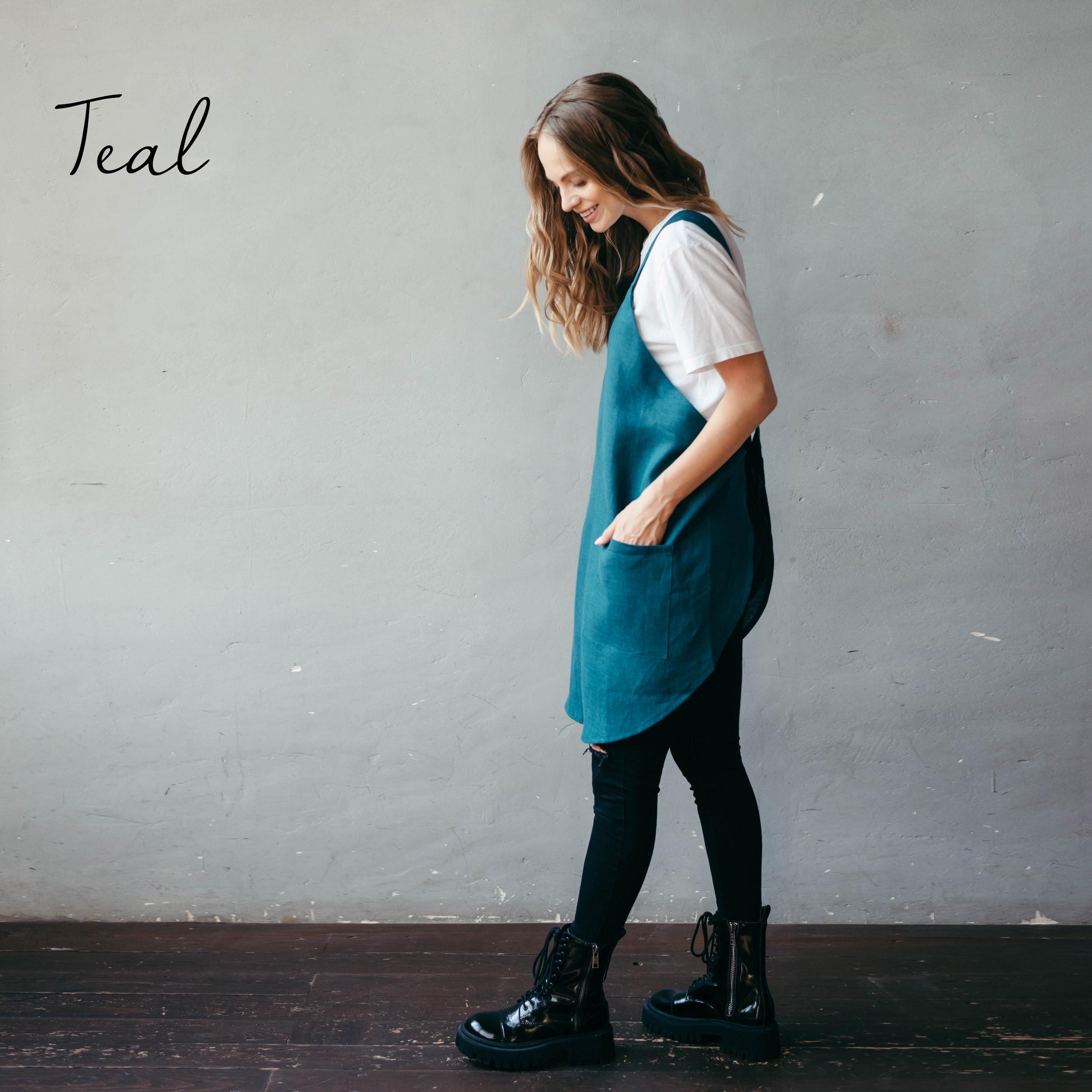 Khaki Short Linen Crossover Pinafore Apron