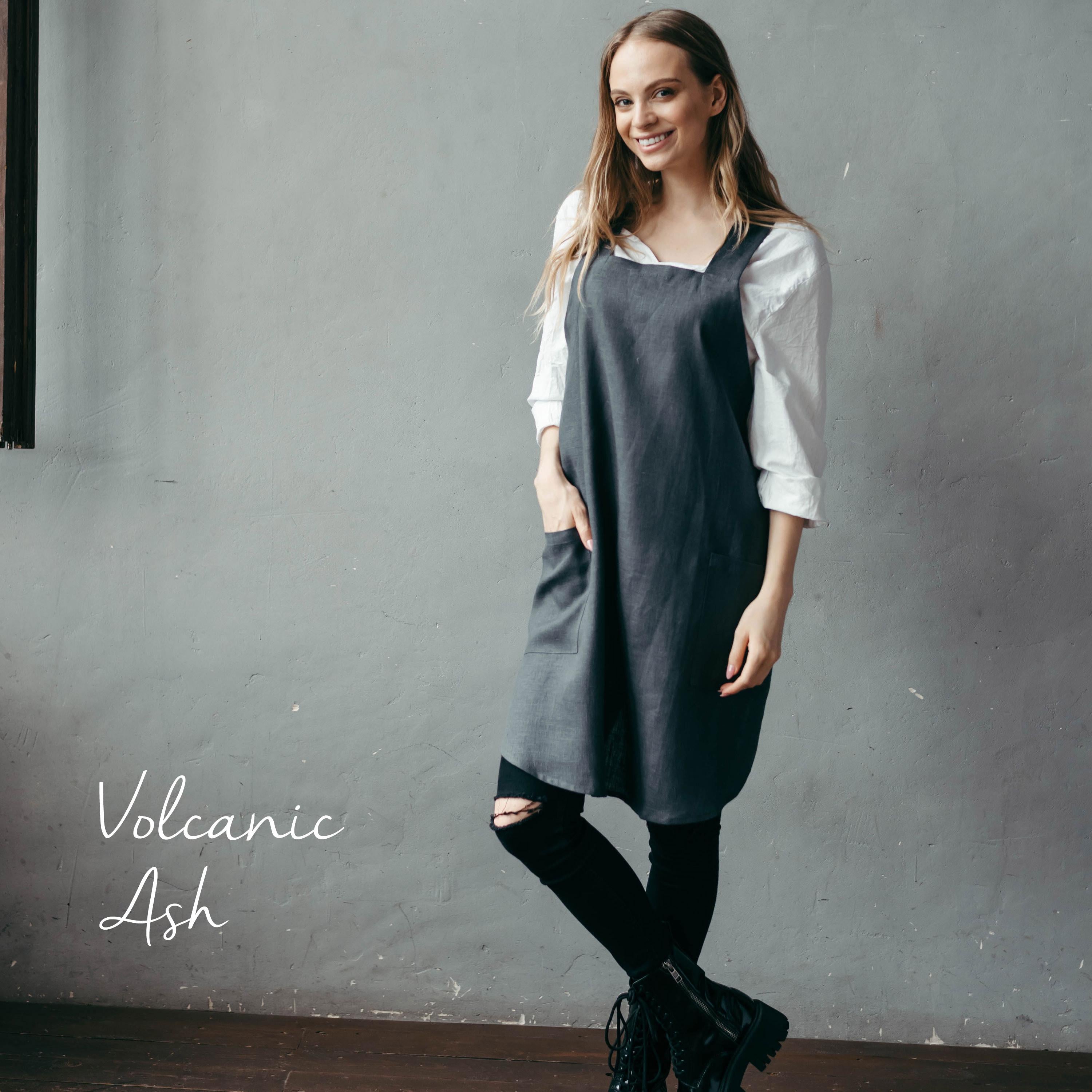 Khaki Short Linen Crossover Pinafore Apron