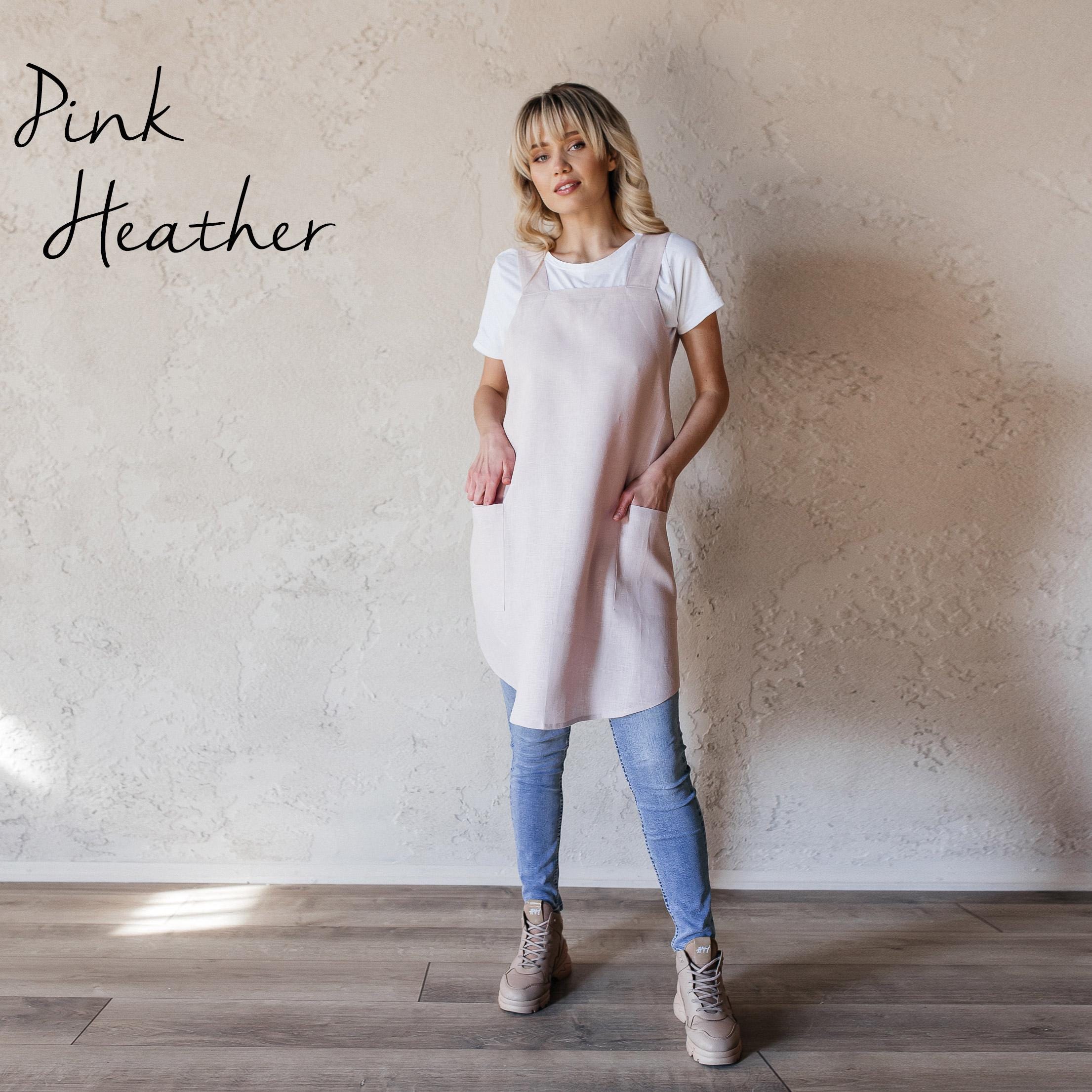 Khaki Short Linen Crossover Pinafore Apron