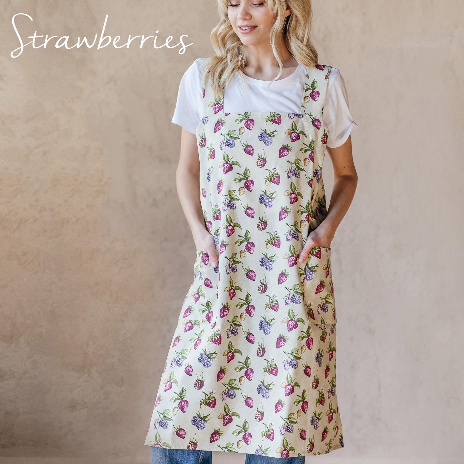 Printed Cotton Pinafore Apron | Duck Egg