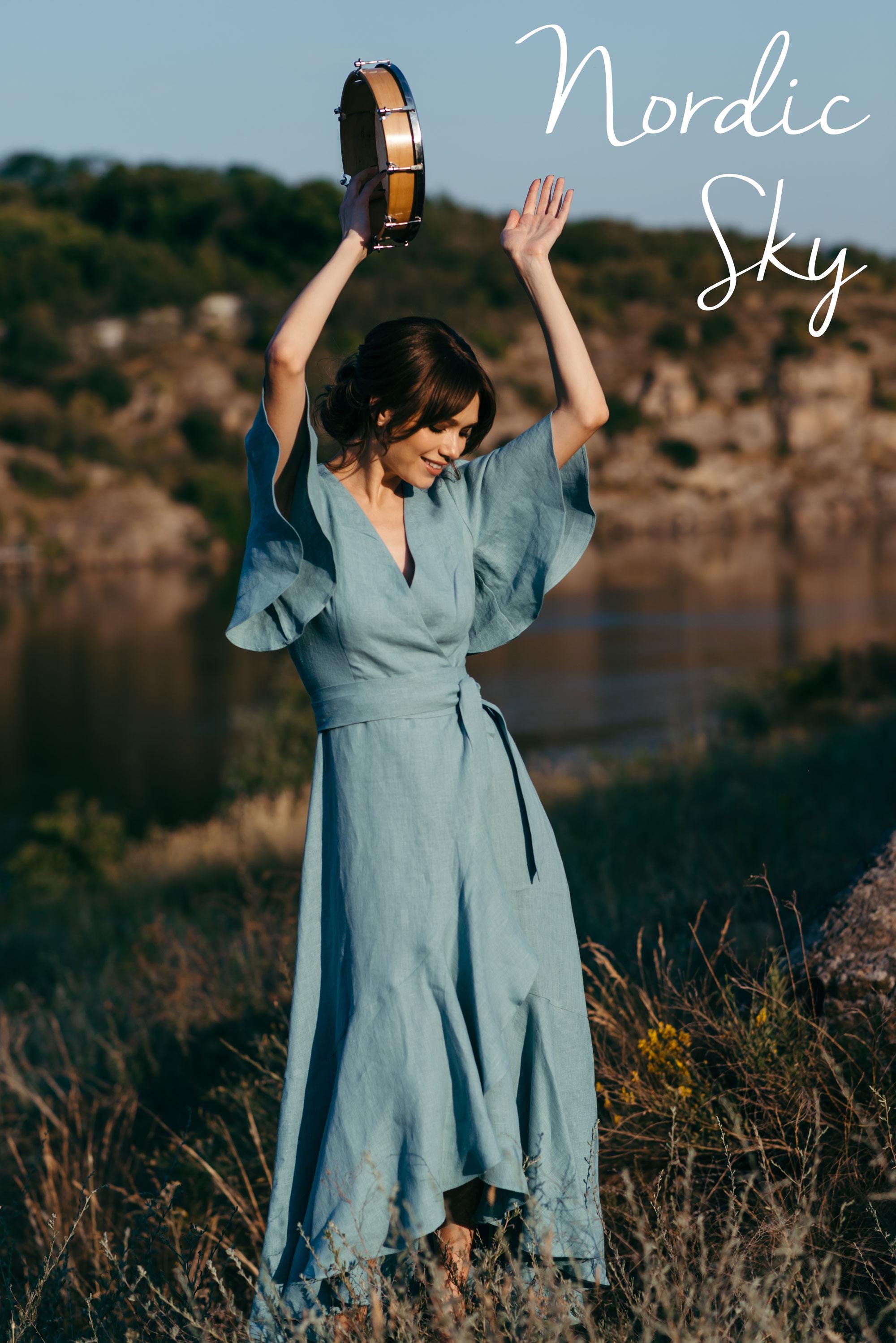 Linen Wrap Dress | Nordic Sky | Bridesmaid & Guest
