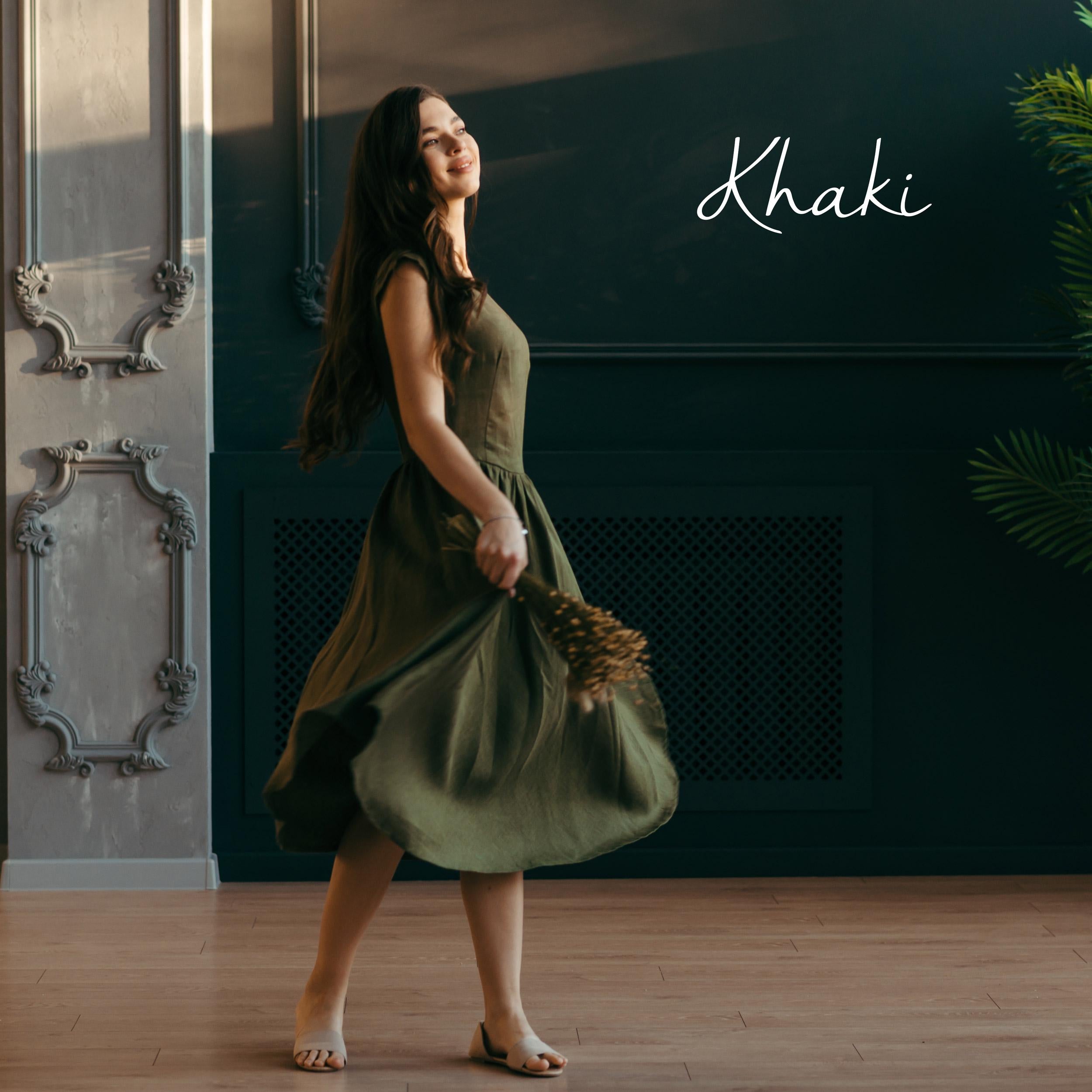 Linen Fit-and-Flare Midi Dress