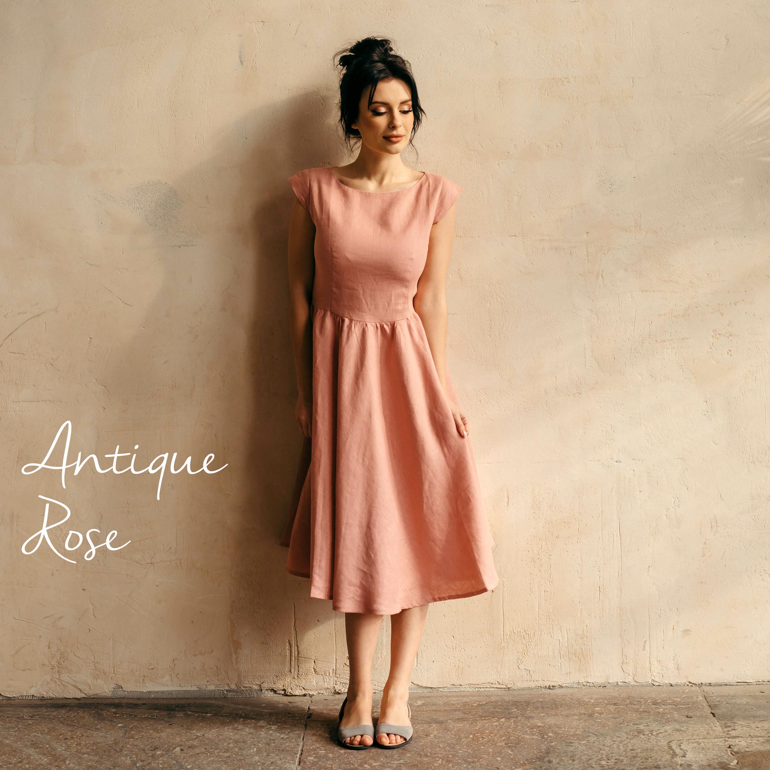Linen Fit-and-Flare Midi Dress