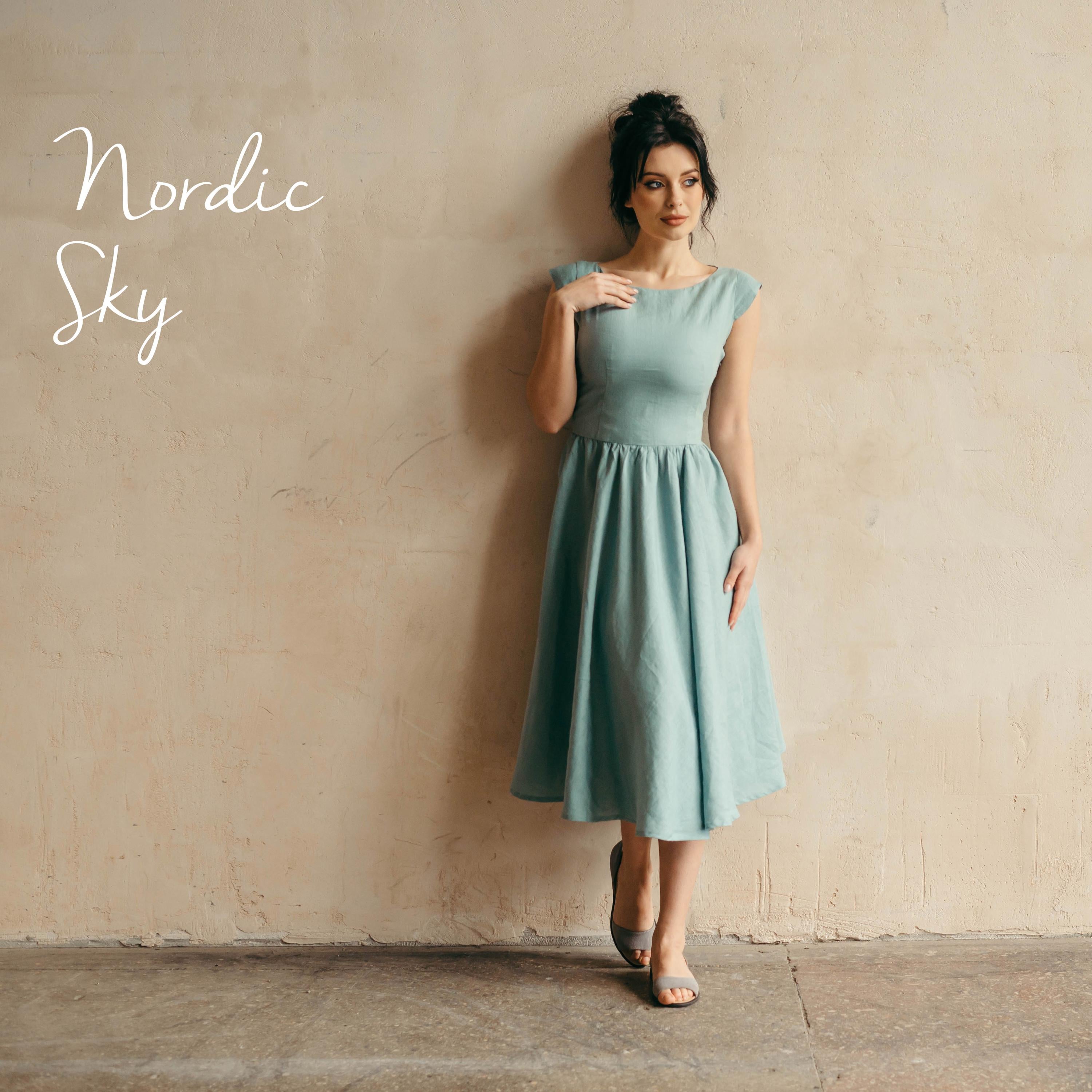 Linen Fit-and-Flare Midi Dress