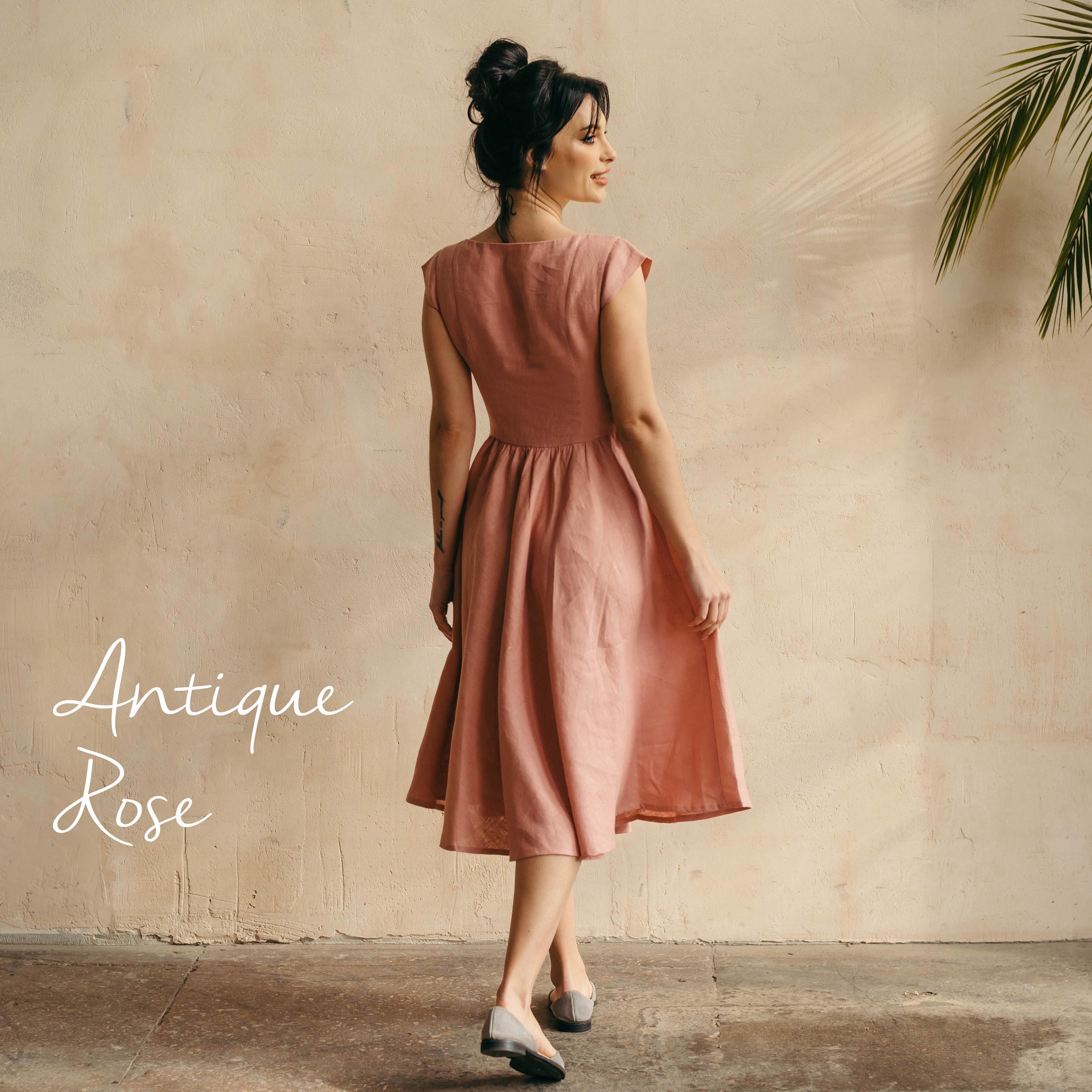 Linen Fit-and-Flare Midi Dress