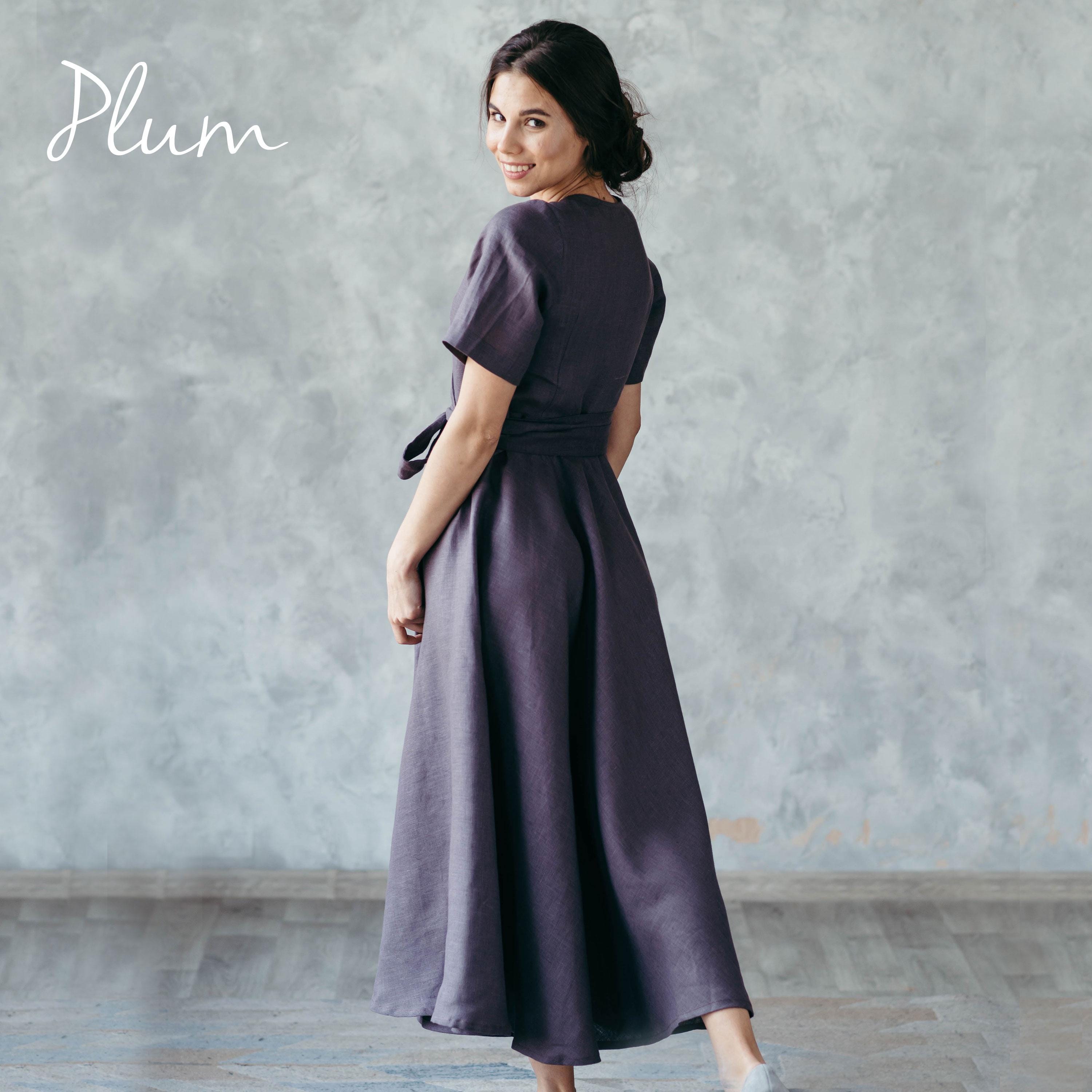Midi Linen Wrap Dress | Cinnamon