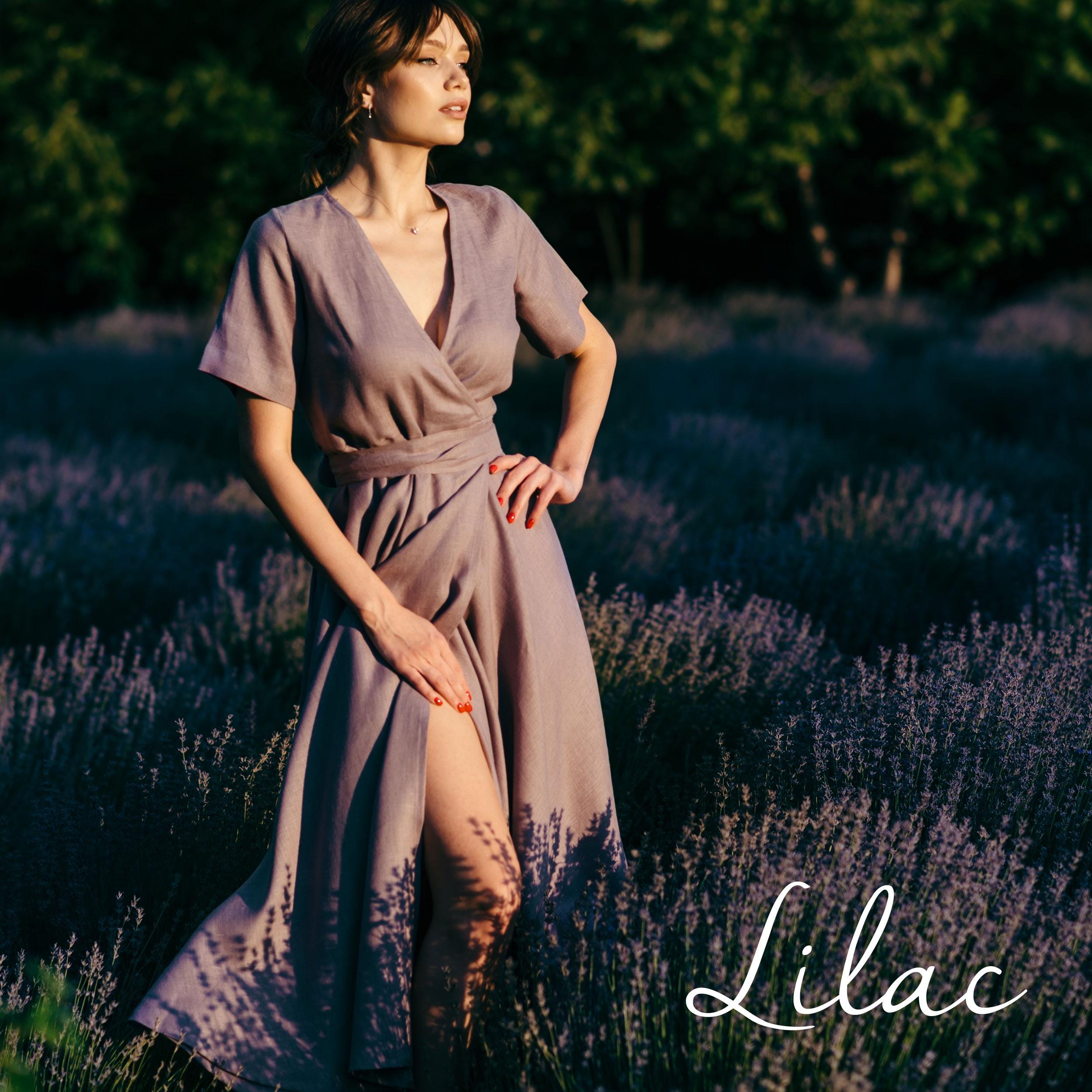 Natural Linen Wrap Dress | Navy