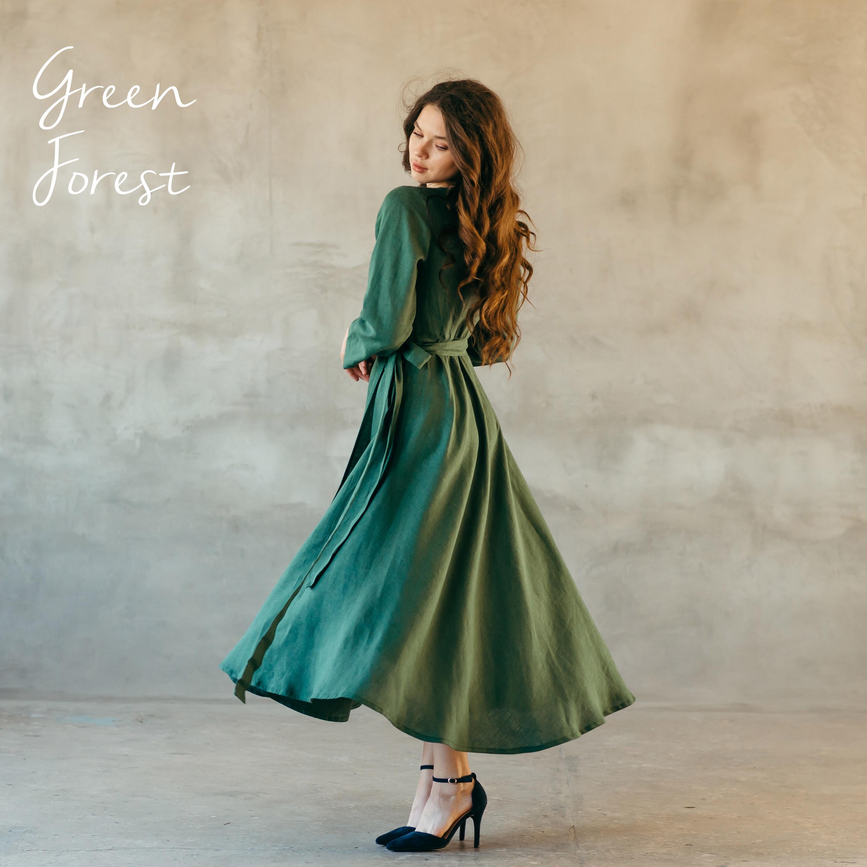 Long Sleeve Linen Wrap Dress | Navy