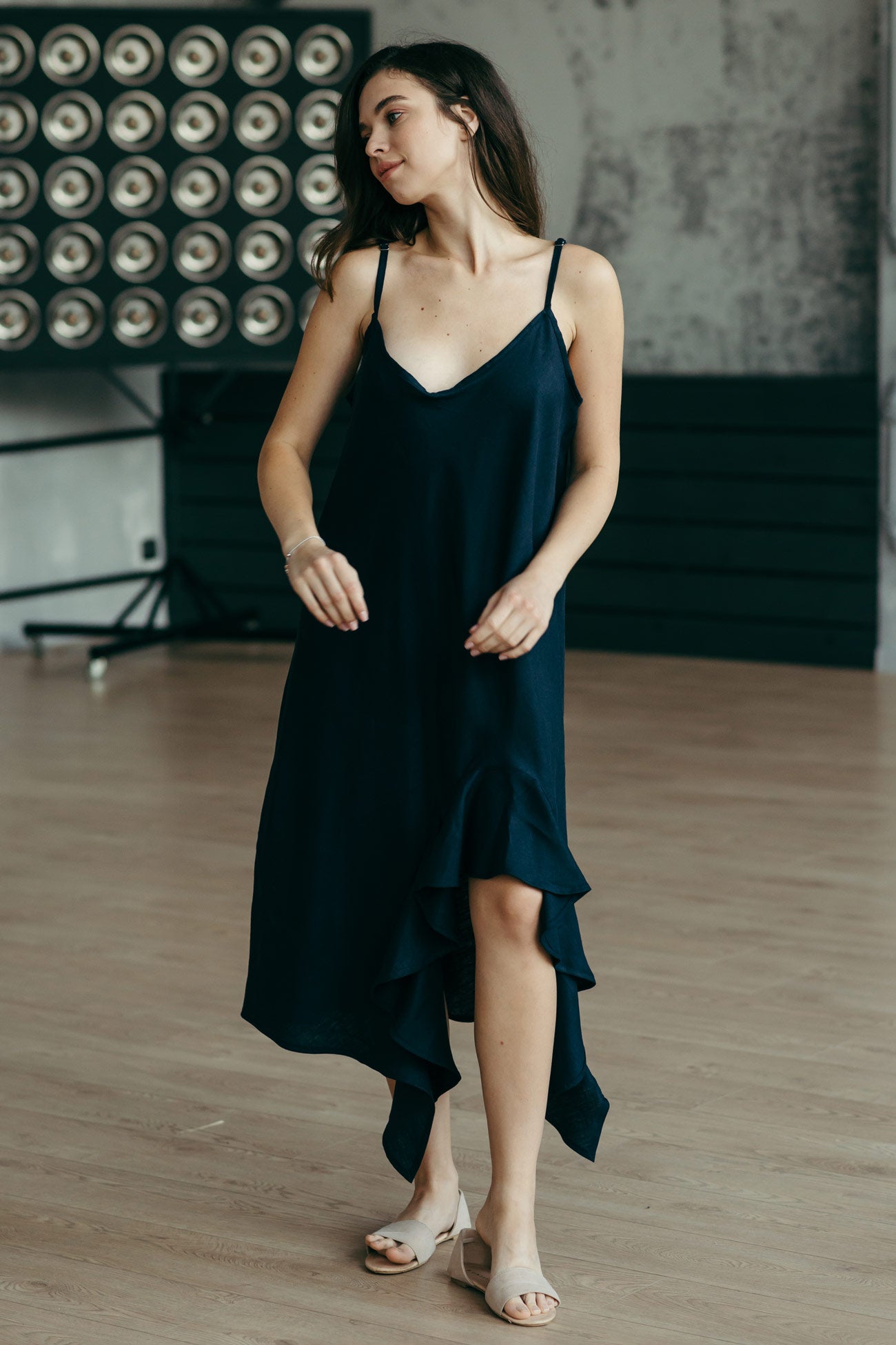 Asymmetric Linen Slip Dress