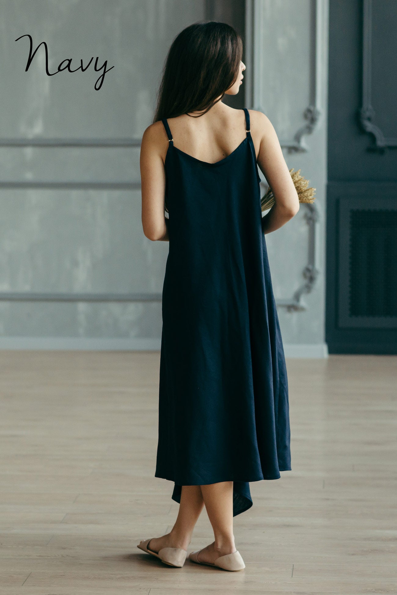 Asymmetric Linen Slip Dress