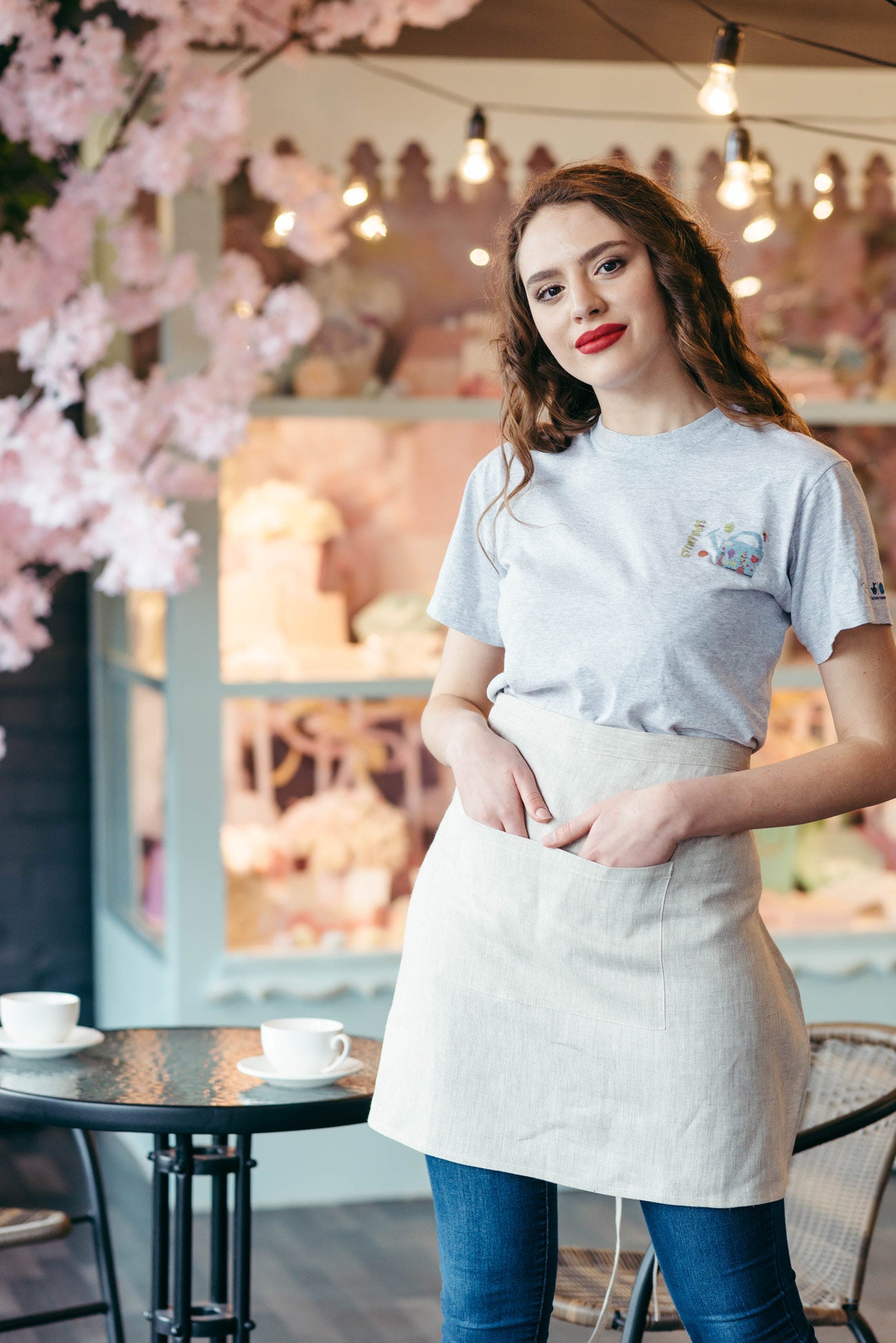 Natural Linen Half Apron with Pockets