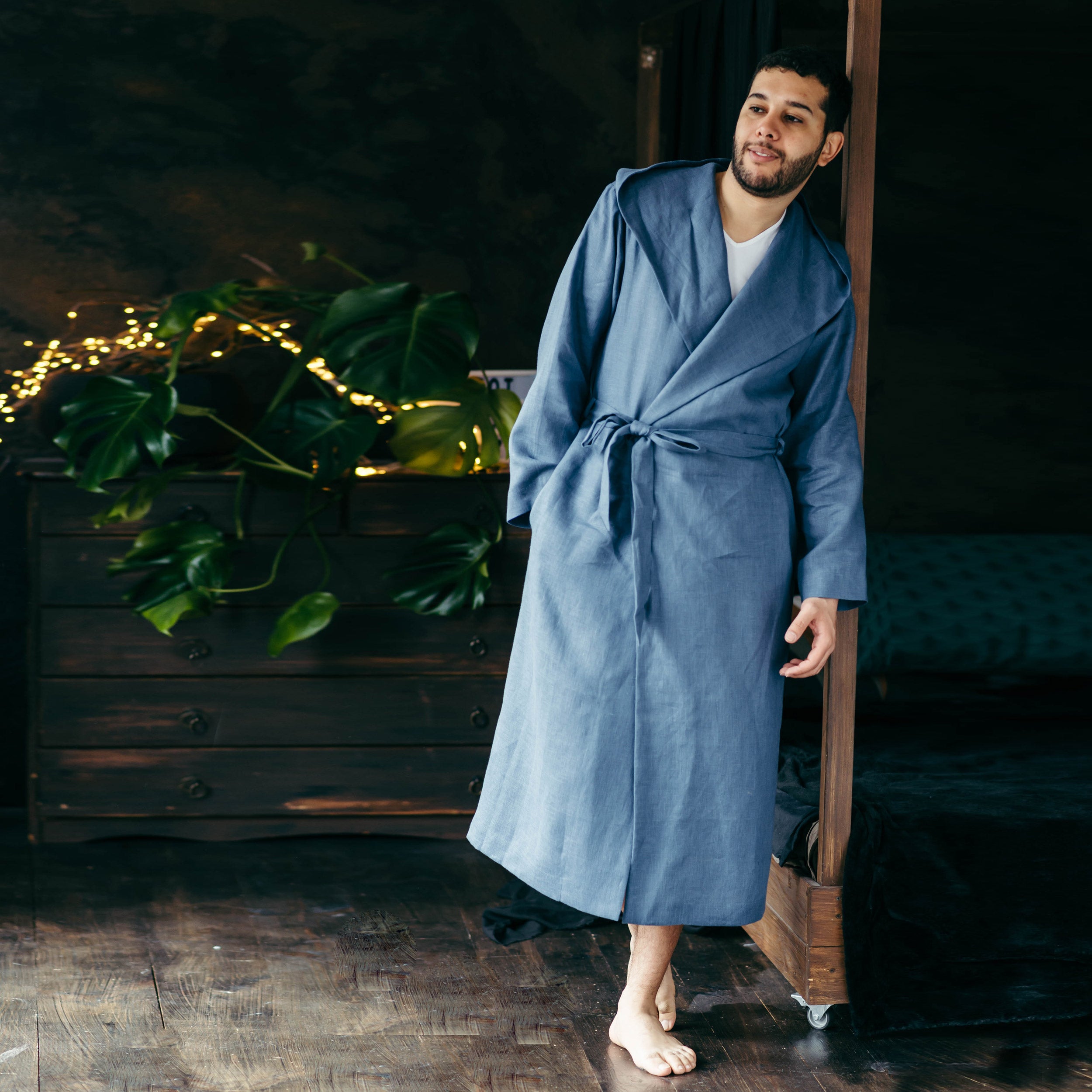 Men’s Linen Robe with Hood