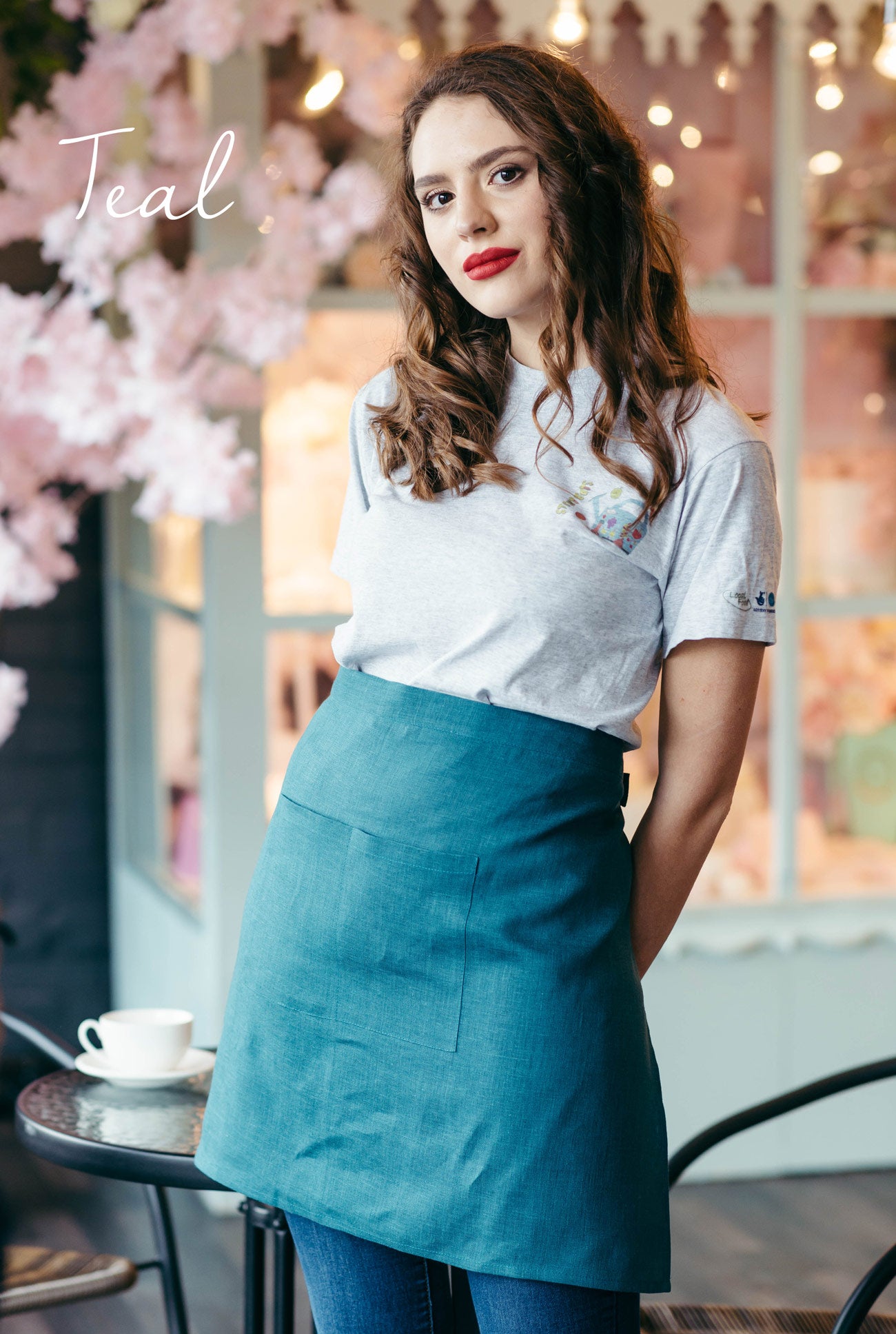 Natural Linen Half Apron with Pockets